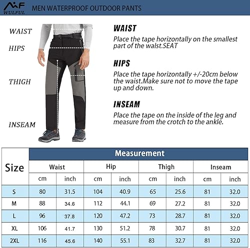 Miniatura 5 de WULFUL Men's Waterproof Snow Ski Pants Winter Fleece Lined Hiking Outdoor Insulated Pants with Belts
