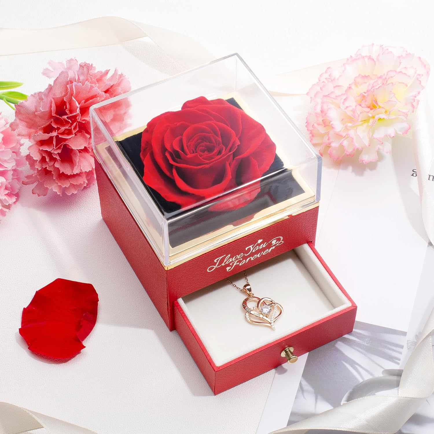 WILDLOVE Forever Real Rose with Heart Necklace, Preserved Flowers Gifts for Mom, Wife and Girlfriend on Christmas, Mother's Day, Birthday for Women - Image 2