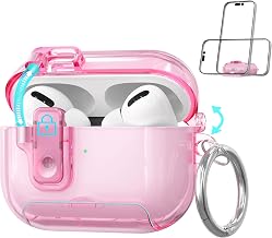 Multifunction Built in Magnets Lock Clear Case Cover for AirPods 4, Original Look Transparent Case with Hidden Phone Stand, Top-Connected Earbud Skin Thin Soft Silicone TPU Protector -Pink