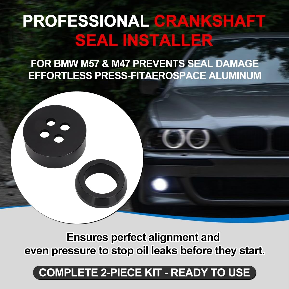 Motoparty Front Crankshaft Seal Install Tool for BMW M57 M47, 2-Piece Aluminum Set
