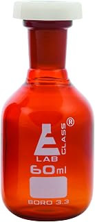 EISCO Labs 60ml Amber Reagent Bottle, Narrow Mouth with Acid Proof Polypropylene stopper, socket size 14/23