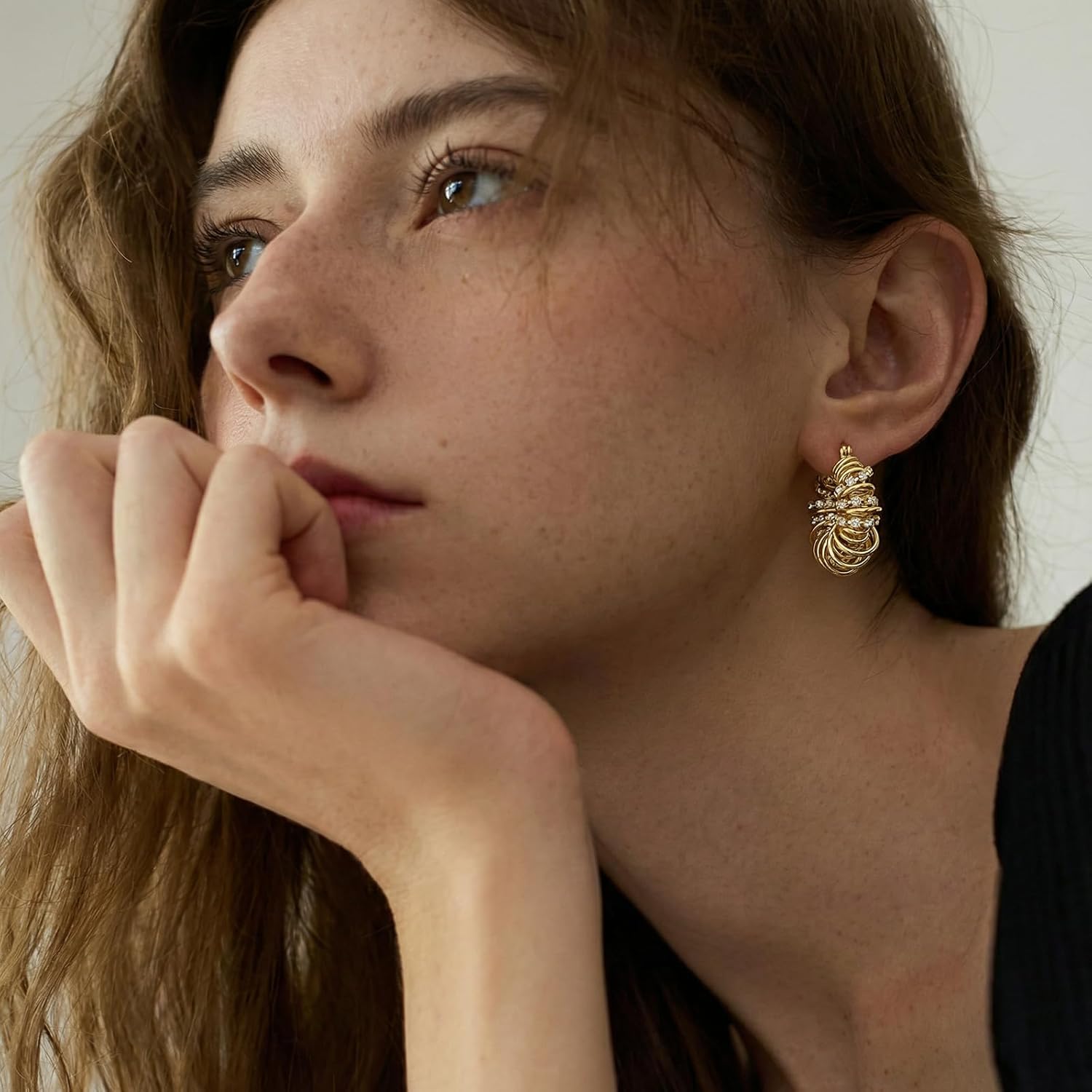 Chunky Gold Hoop Earrings Statement Earrings for Women Sparkly Rhinestone CZ Thick Hoop Earrings - Image 3