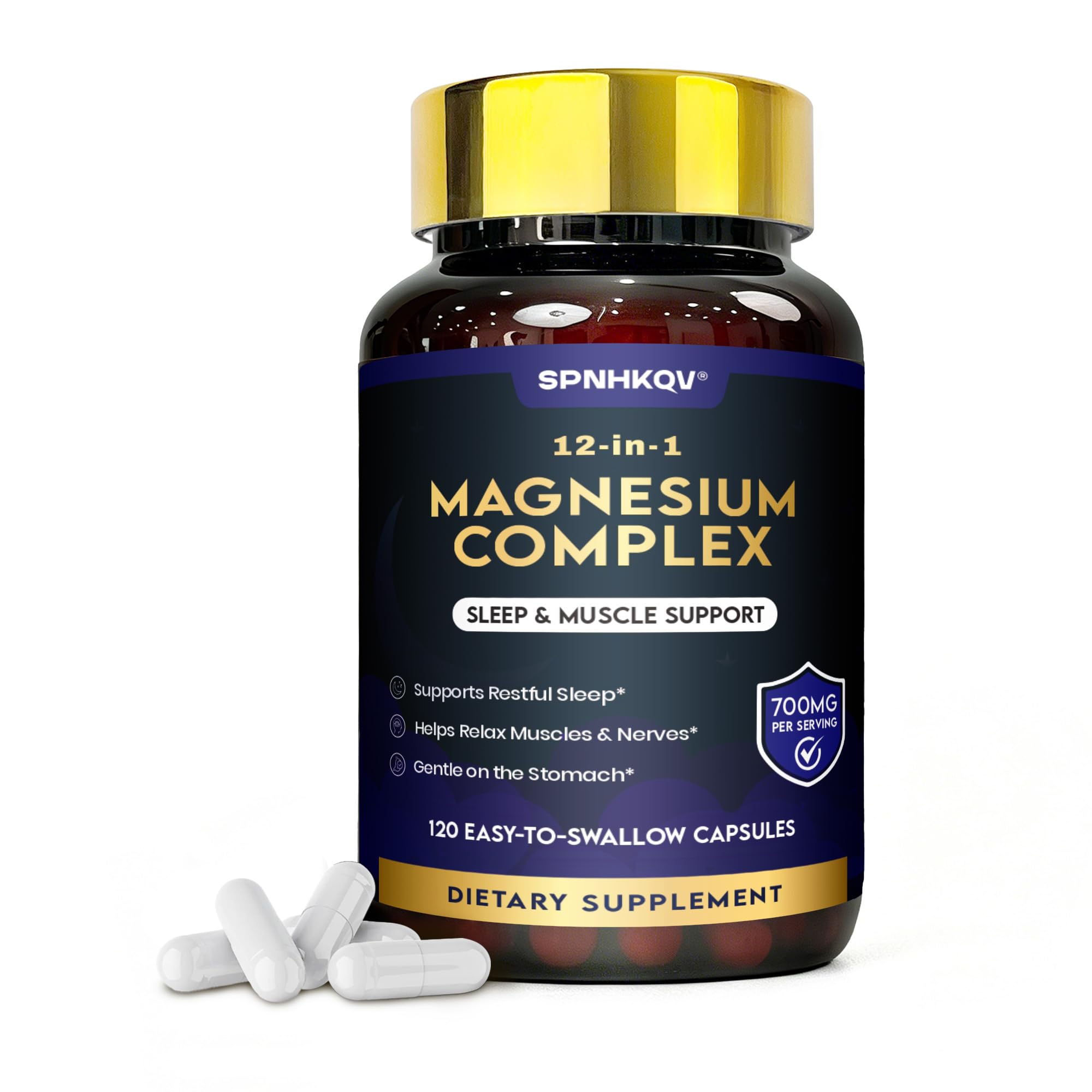SPNHKQV Magnesium 12-in-1 Complex Supplement – 700mg High Absorption Magnesium Glycinate Capsules for Women & Men – Muscle, Nerve & Sleep Support – 120 Vegan Capsules