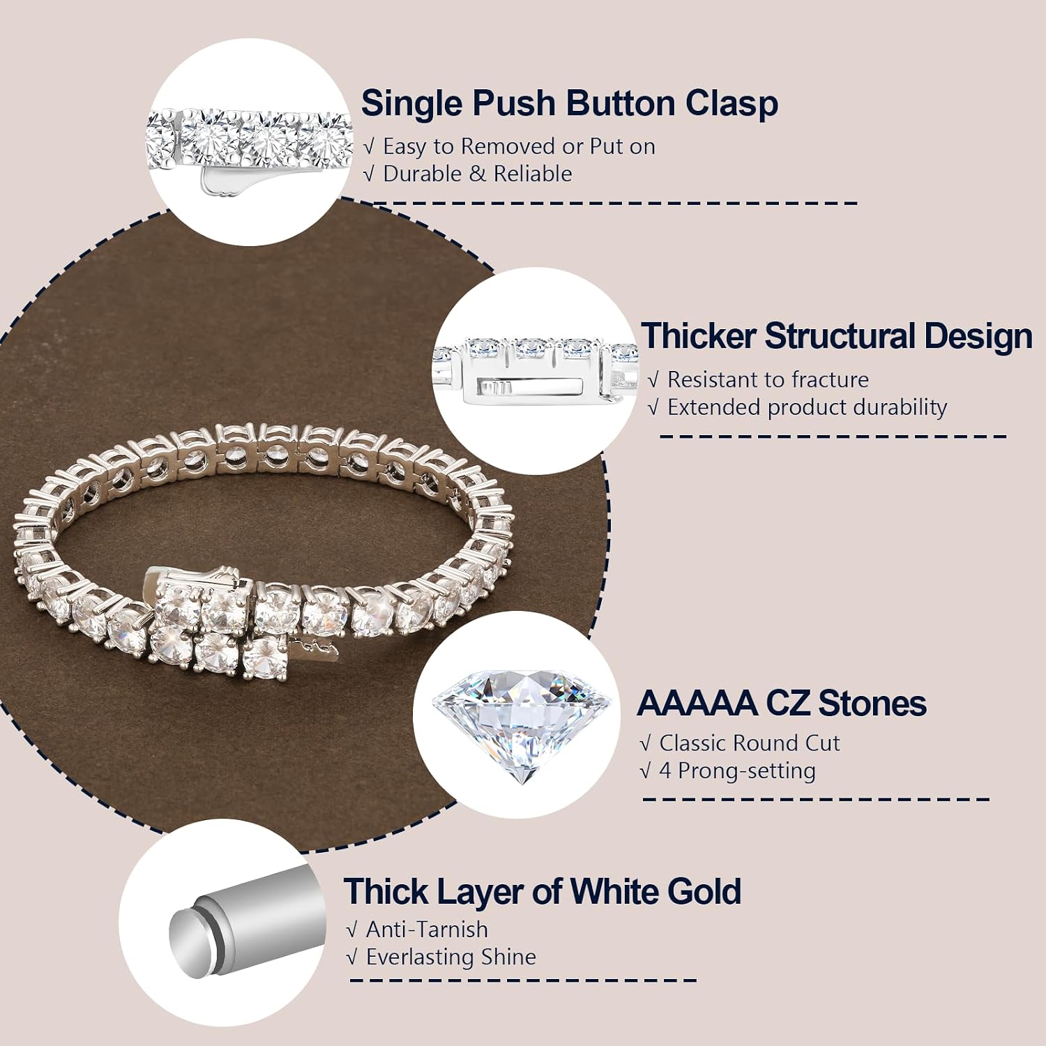 KRKC&CO Tennis Bracelets for Women, 14K/White Gold/Black 5A CZ Bracelet, Birthday Wedding Gift for Her, Iced Out Cubic Zirconia Stones, Bridal Wedding Jewelry for Wife Mom