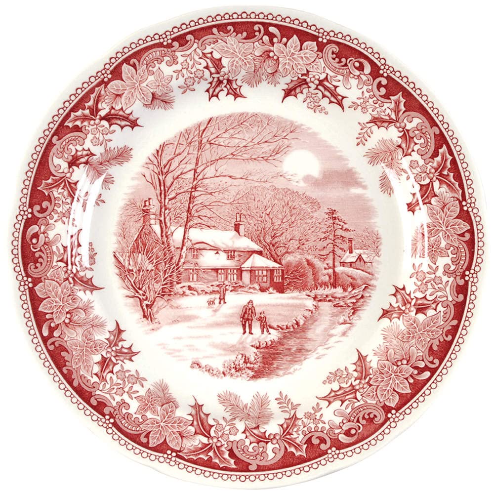 spode スポード 希少 赤皿 ウィンターズシーン 2枚 英国産 風景 赤