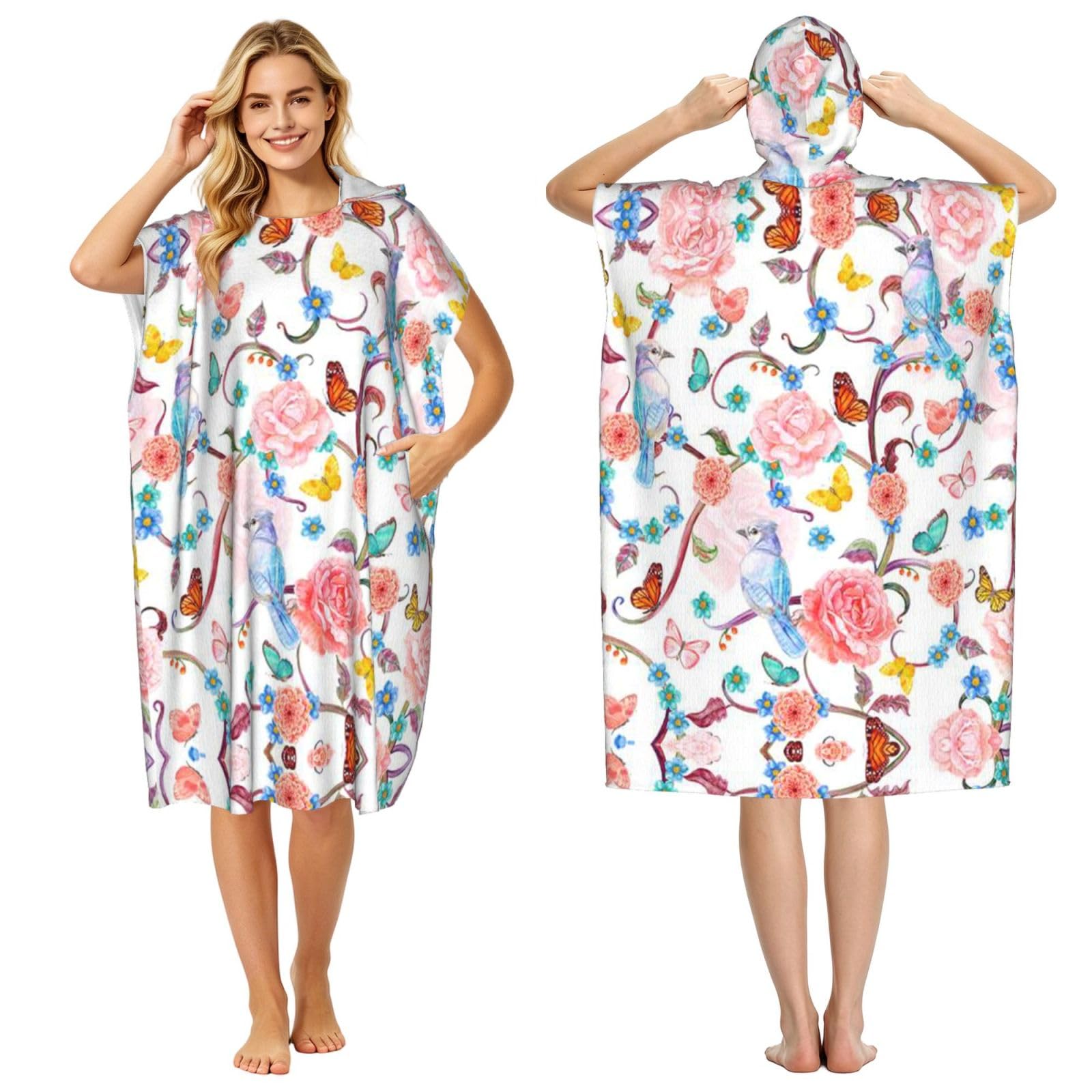 Peignoir à capuche pour piscine et plage | Poncho floral femme et homme léger