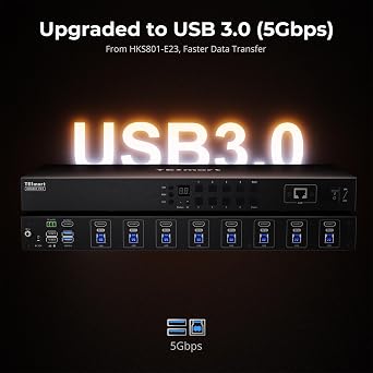TESmart USB 3.0 HDMI KVM Switch 8 Port 4K@60Hz, 8X1 Rackmount KVM Enterprise-Grade EDID Emulator | Hotkey Switch | RS232 | LAN Port | IR Remote | IP Control | Auto Scan | with 8 Pcs 5ft KVM Cable