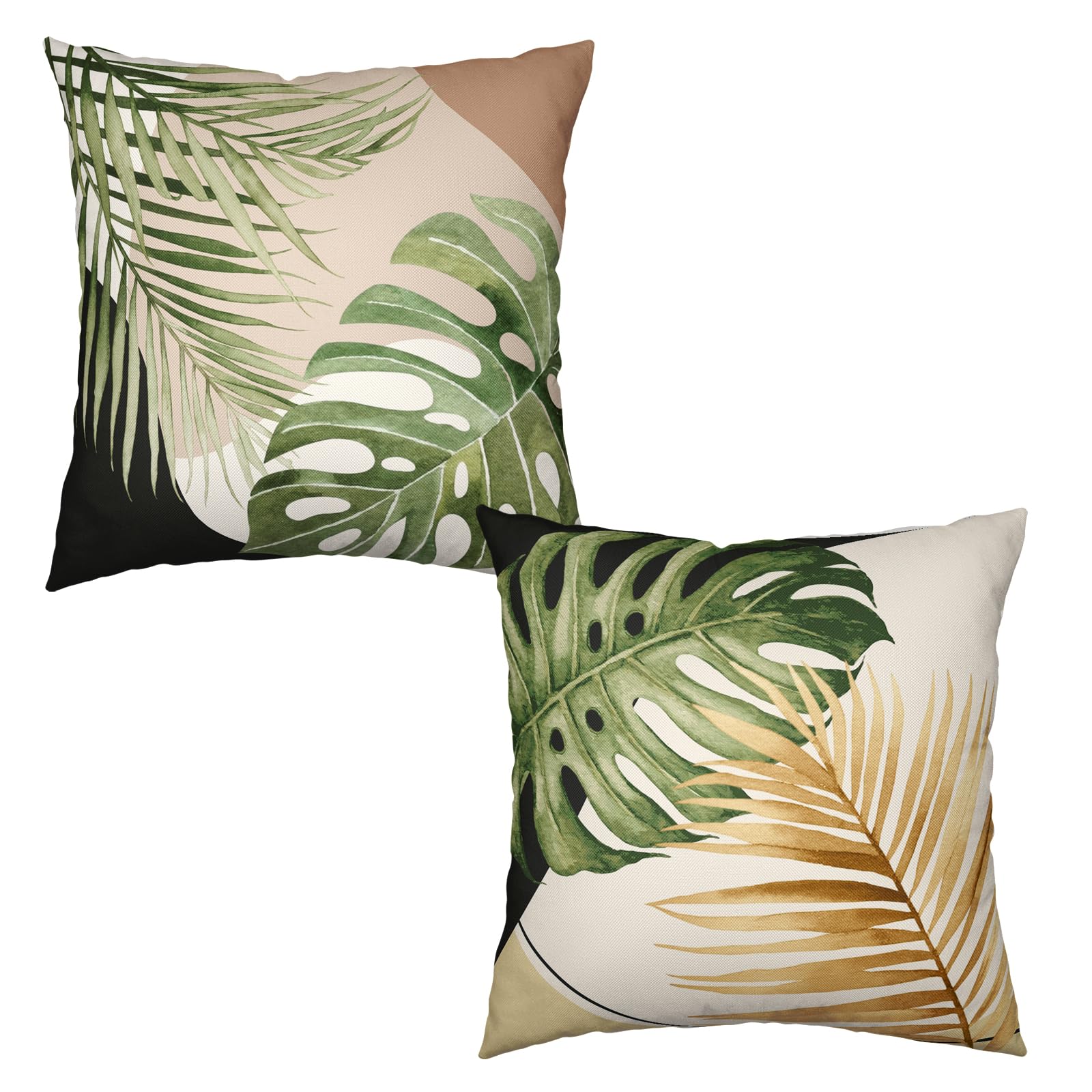 Wnoesat Tropical Palm Leaves Decorative Throw Pillow Covers 18x18 Inch Set of 2 Summer Green Banana Leaf Monstera Plant Pillow Cases Modern Farmhouse