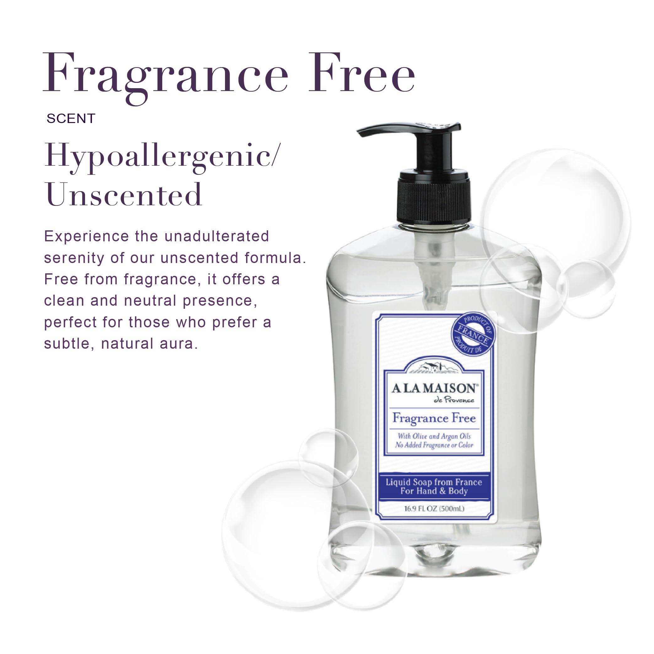A LA MAISON French Unscented Liquid Hand Soap, Plant-Based Vegan, 16.9 oz 3-Pack