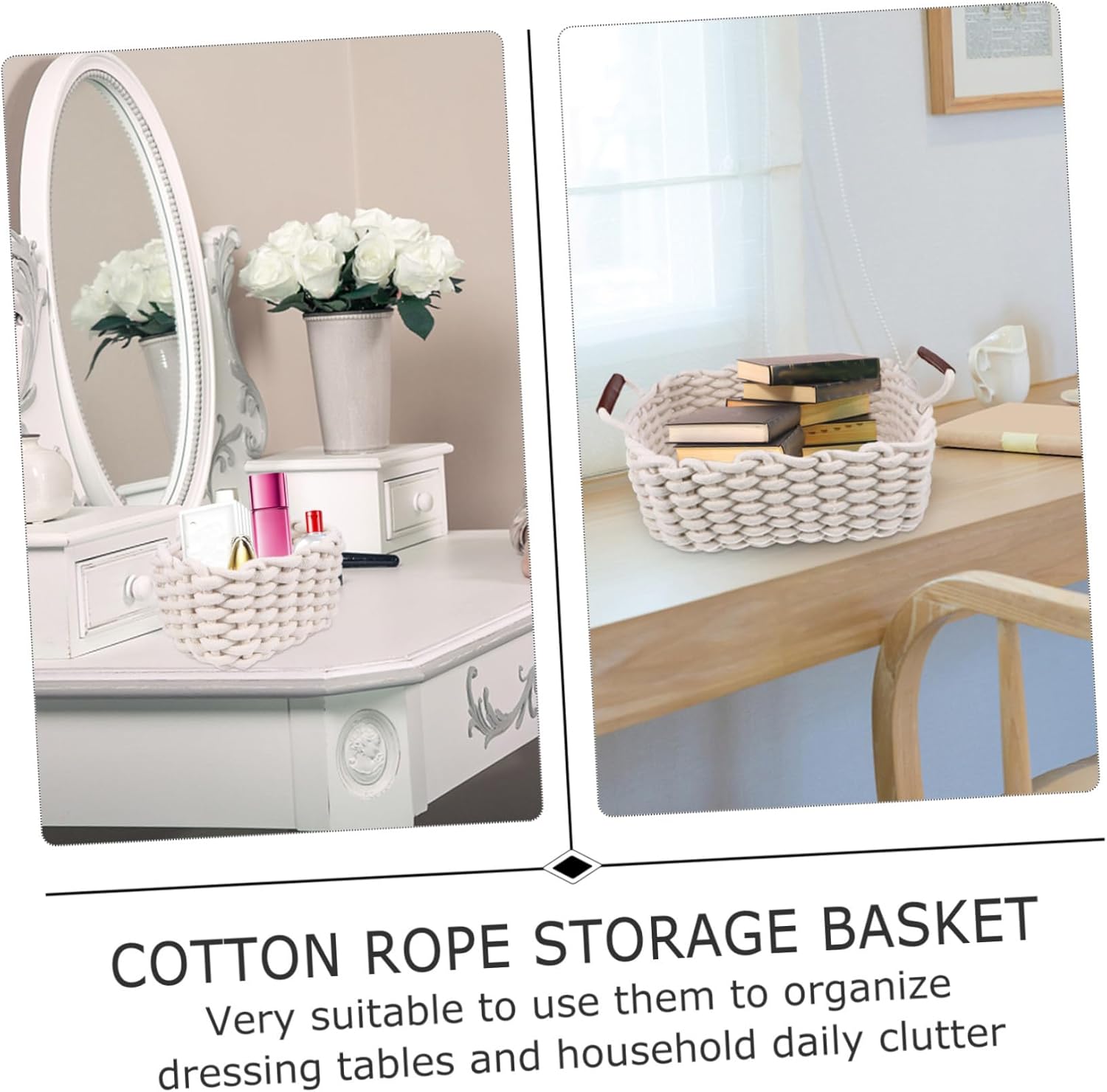 PRETYZOOM Nordic Woven Storage Baskets Set of 3 with Thickened Cotton Rope, White Multipurpose Sundry Organizers for Home Storage and Picnic Use