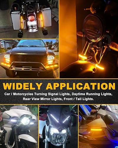 Miniatura 7 de Tira de luz diurna de 5 pulgadas para motocicleta, tira LED switchback blanca y ámbar DRL, intermitentes secuenciales, anillo de horquilla de señal