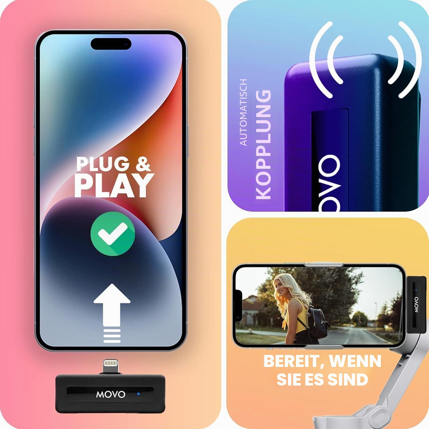 Movo Wireless Mini-Duo Ultrakompaktes Dual Mikrofon für iPhone - Clip-On Lavalier, 10 Std. Akku, 50 m Reichweite, Geräuschunterdrückung, Lightning - für Videoaufnahmen
