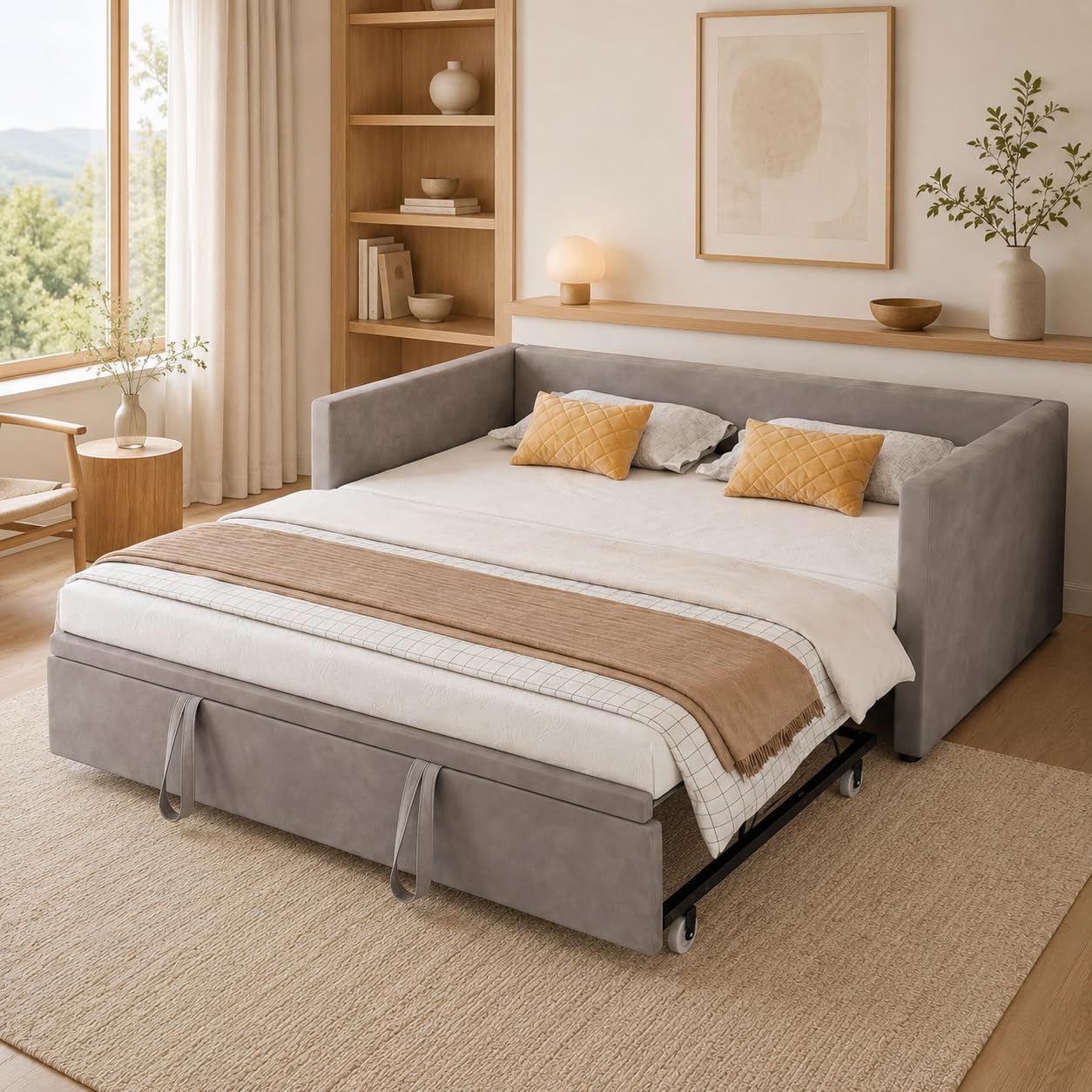 Tagesbett Ausziehbar Schlafsofa 90/180x200, Schlafsofa,schlafcouch mit Lattenrost, Schlafcouch ausziehbar,Ausziehbett, Bettsofa,Polsterbett Multifunktionsbett aus Veloursstoff