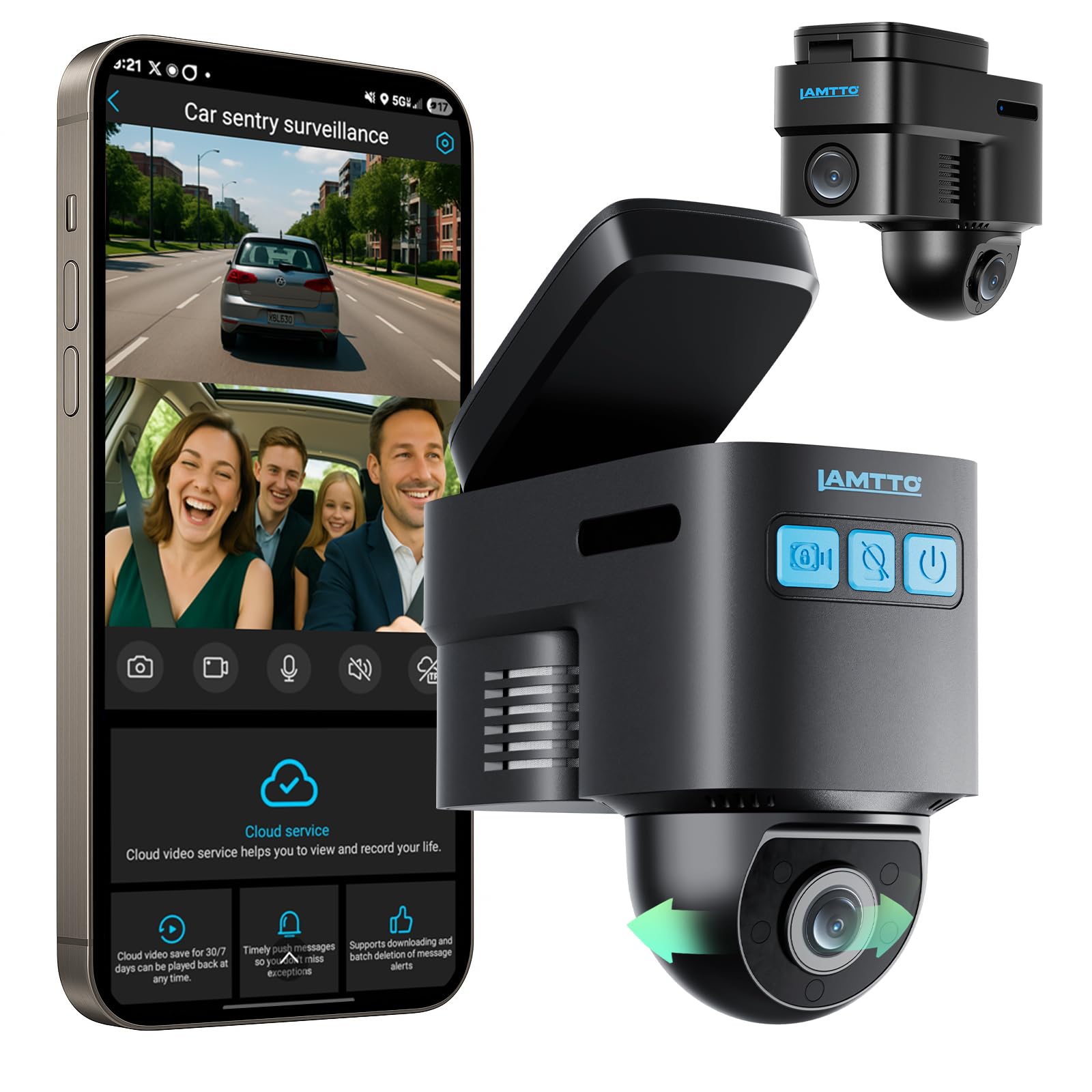LAMTTO 4G LTE Celular Cámara de Seguridad para Coche Anti-Robo, GPS Tracker para Seguridad del Vehículo, Alarma instantánea vía Cloud, Monitoreo Remoto en Vivo, Dash CAM para Flotas & Familias