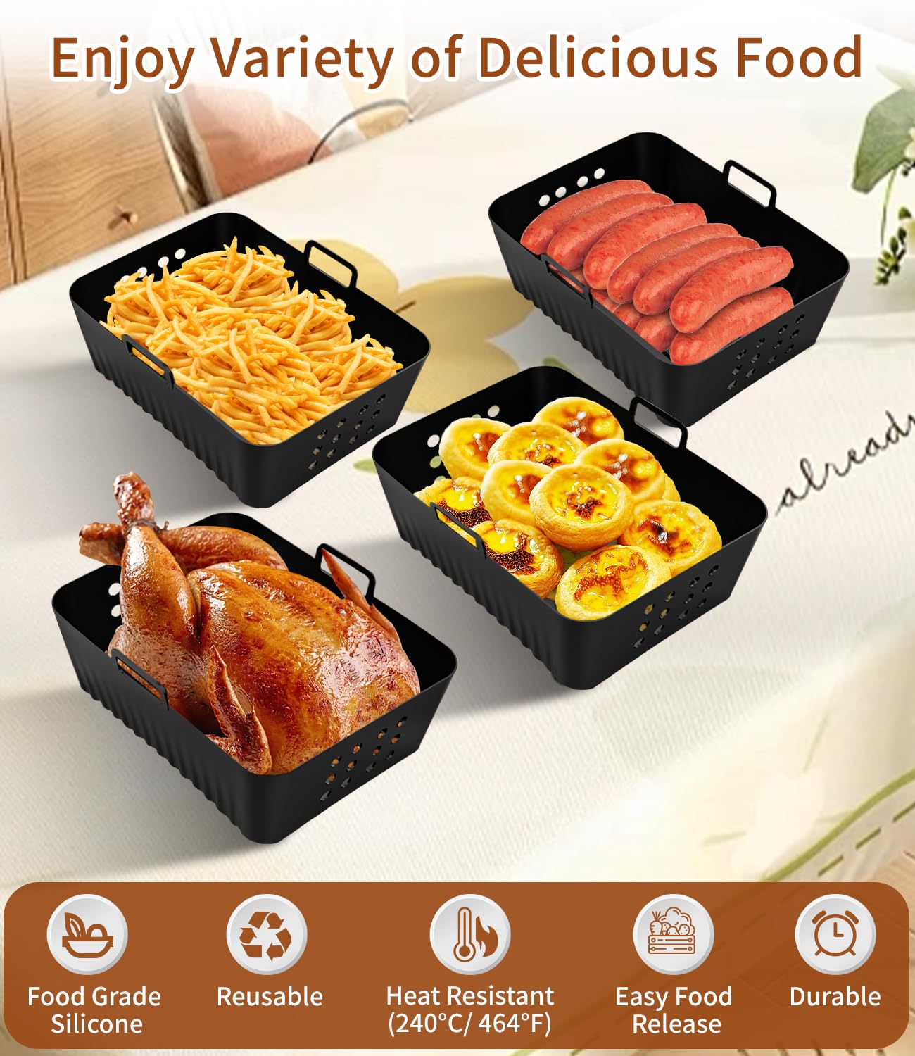 KNUSPERLIEBE® Set van 2 siliconen vormen, opvouwbaar, voor airfryer, heteluchtfriteuse, BPA-vrij, accessoires Ninja Foodi Max Dual Zone AF400EU AF451, AF400EUCP SL400EU AF300EU, siliconen inzetstuk