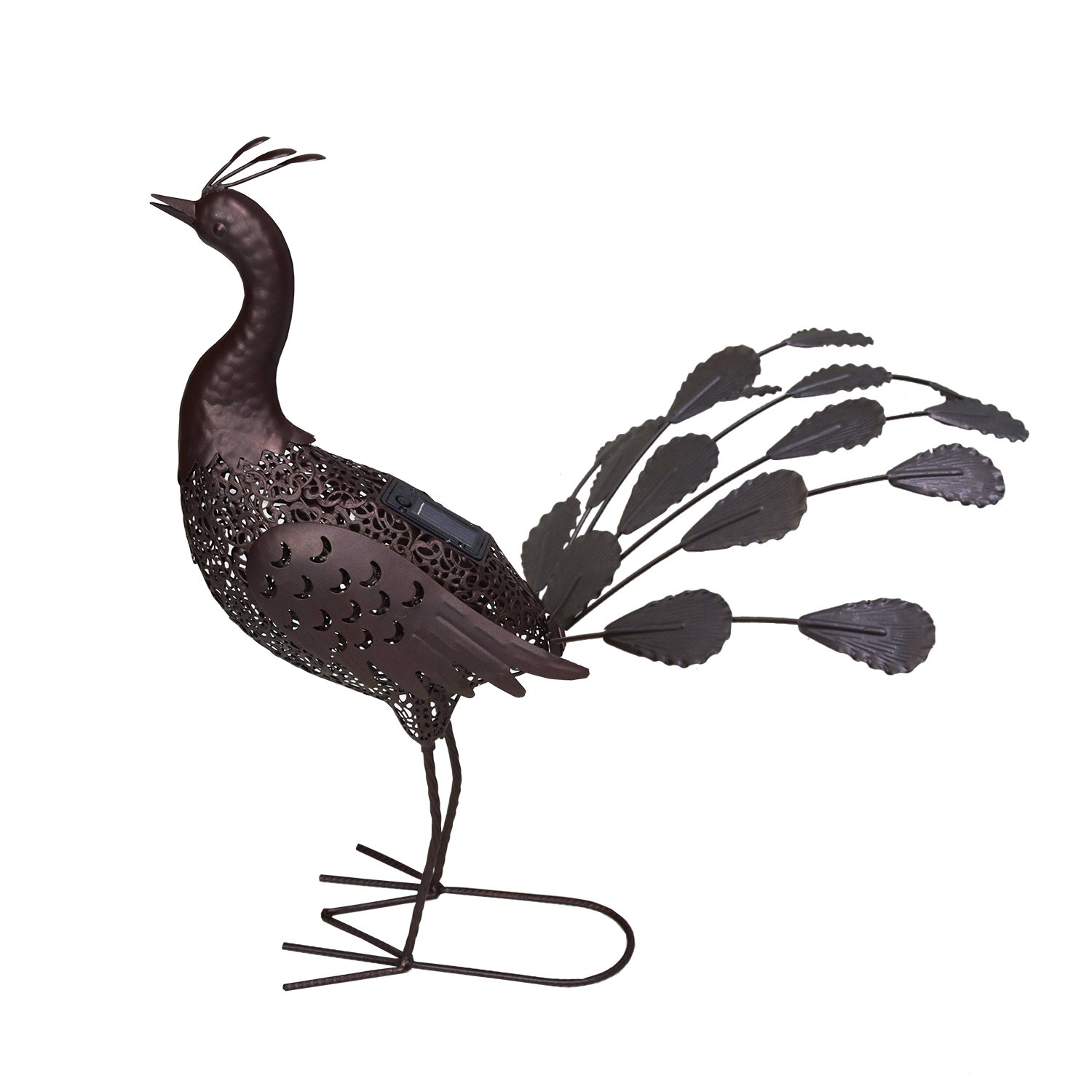 Oakland Living AZ650264-PEACOCK-HB Peacock Animal Solar Light Statue, Hammer Tone Bronze