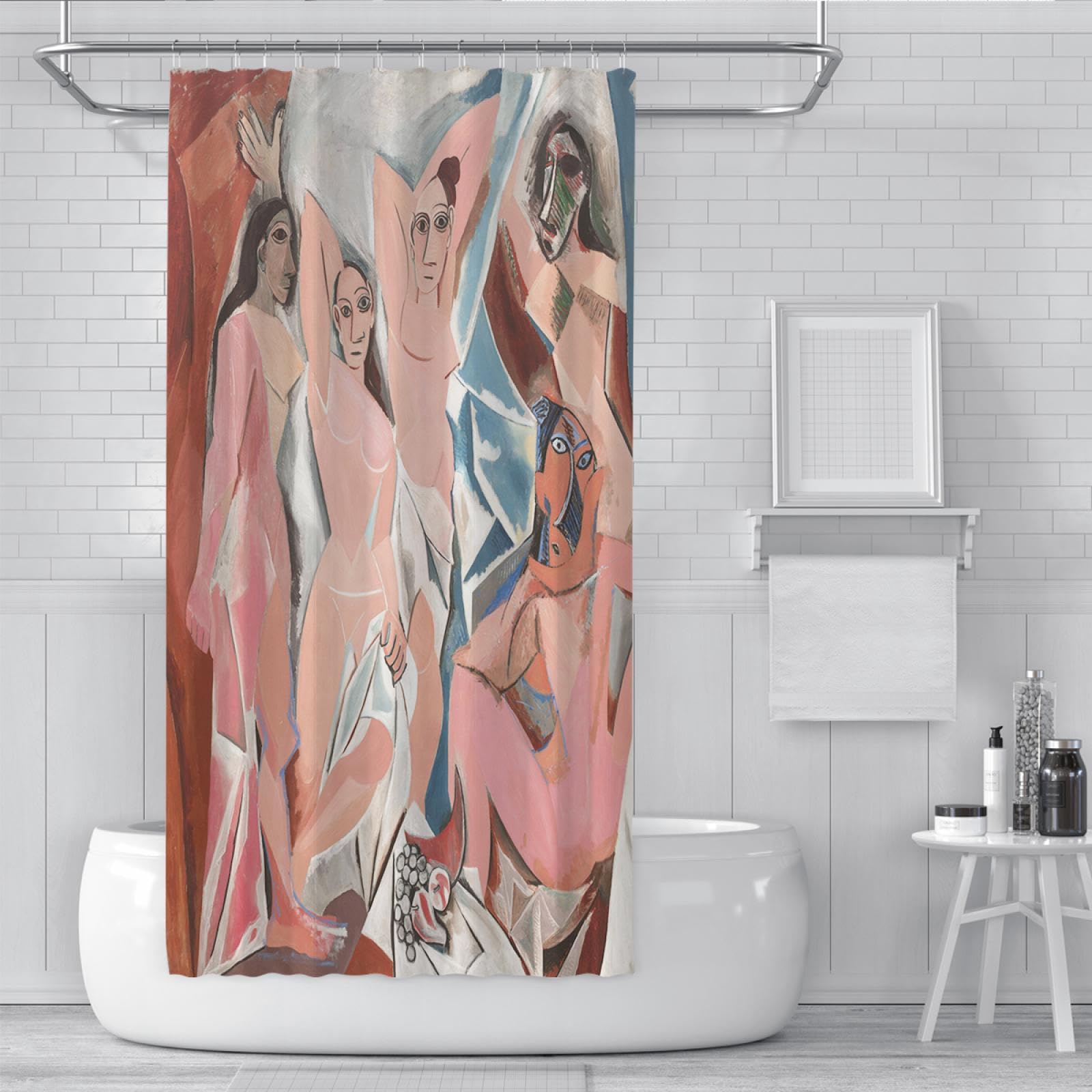 FLLIEEPUO Cubism Art Oil Painting Style Shower Curtain Retro Abstract Portrait Curtain Liner Fabric Washable Bathroom Decor Multi Size 36Wx72L(in)