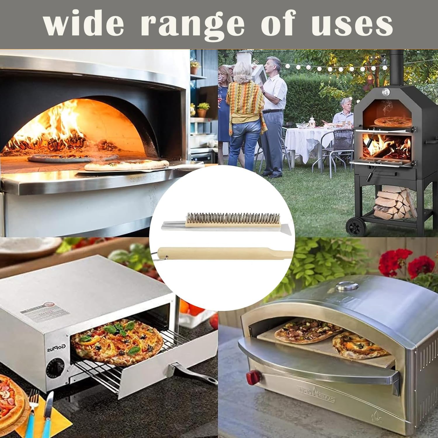 Pizza-Ofen-Bürste, Pizzastein-Reinigungsbürste, Besen für Pizzaofen, Pizzastein Reinigungsbürste mit Schaber, Profi Pizzaofen-Bürste, zur Reinigung von Pizzaöfen, Gasgrills und Küchenöfen
