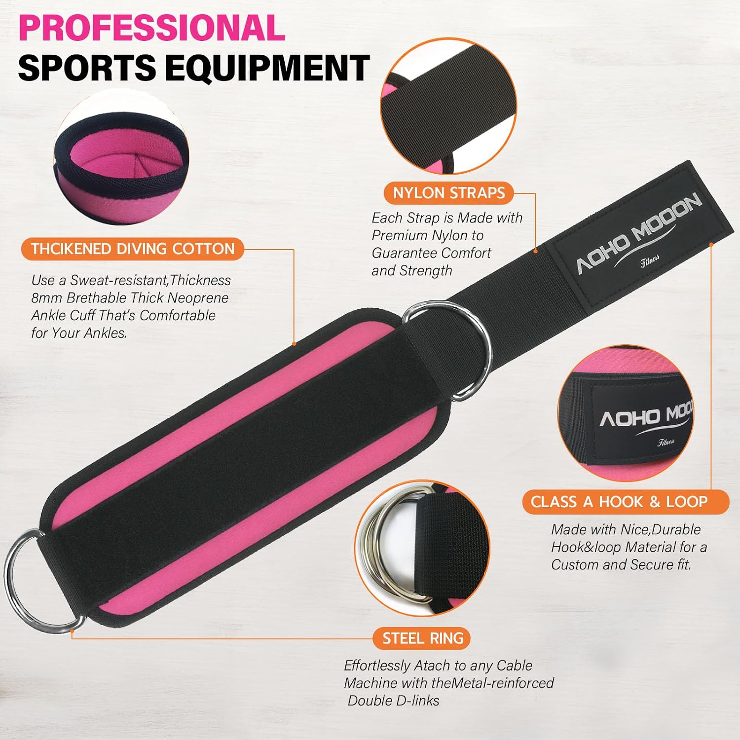 AOHO MOOON Ankle Strap for Cable Machine Attachments, Gym Accessories for Women and Men, Neoprene Ankle Cuffs for glute Kickback, Leg Workouts ande Booty Hip Abductors Exercise image 4