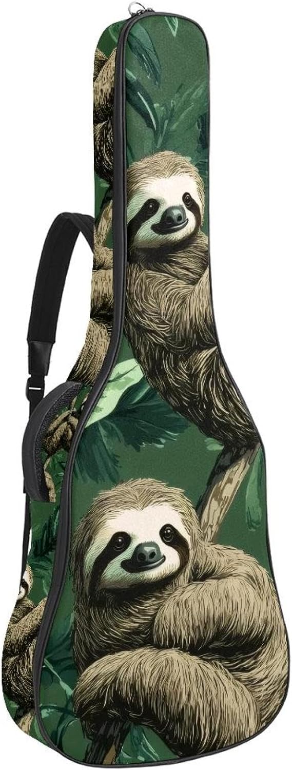 40 41 42 Inch Acoustic Guitar Bag, 0.4 In Thick Sponge Padded Guitar Case Gig Bag with Back Hanger Loop and 2 Pockets, Seamless Sloths with Tropical Leaves Pattern