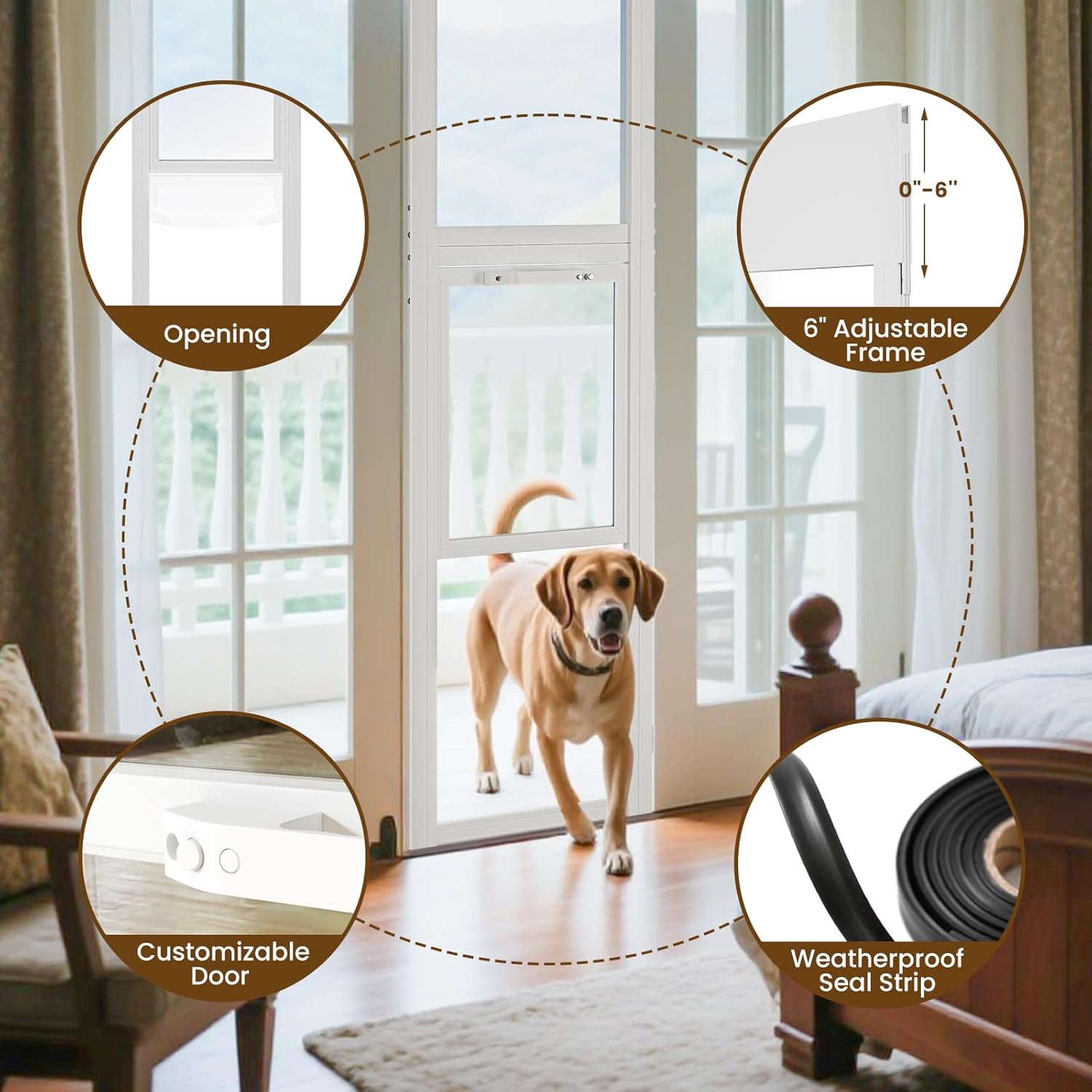 Slsy Dog Door for Sliding Glass Doors, Adjustable 74.8" to 80.7", No-Cut Easy Install, Insert Lockable Pet Sliding Doggy Door,S