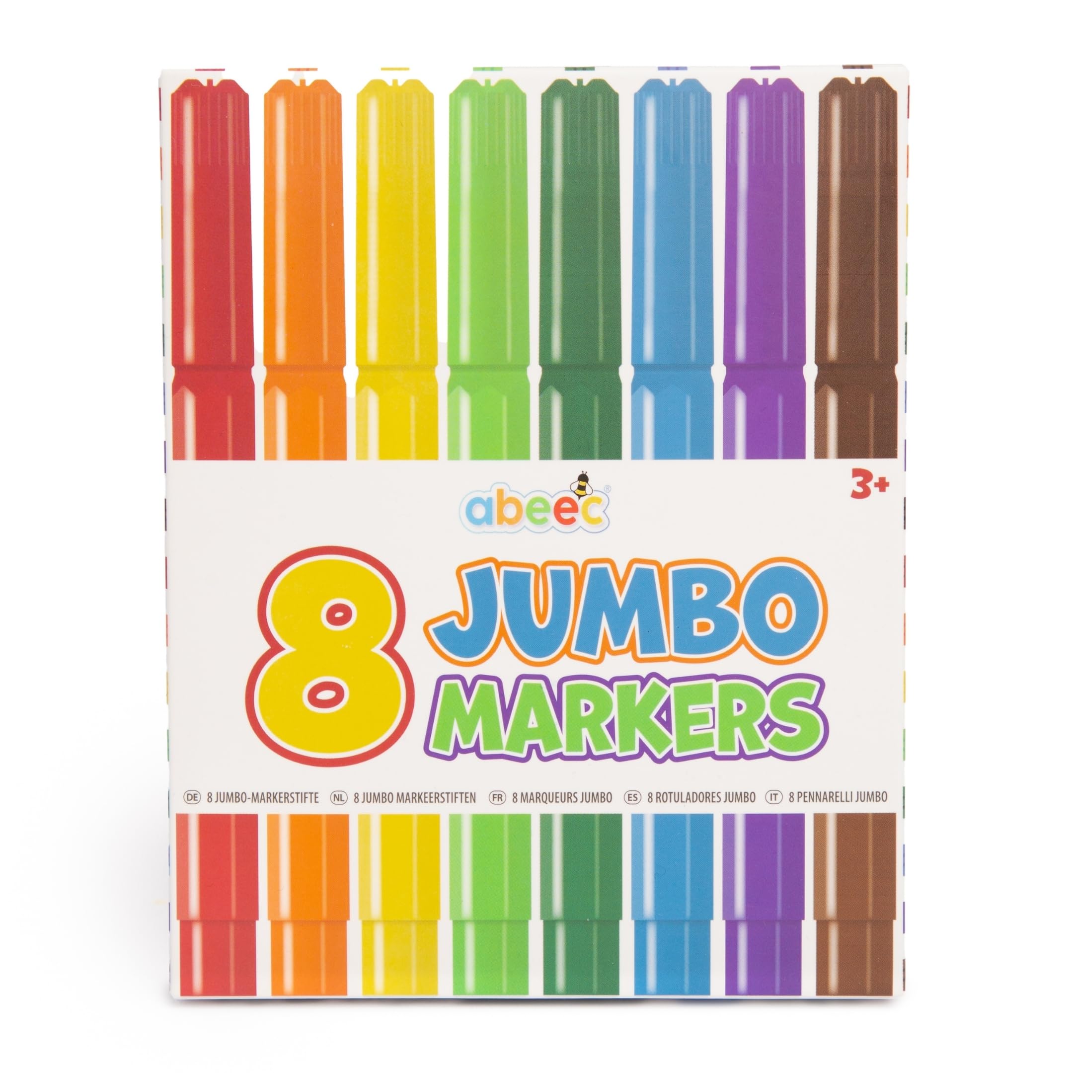 abeec Jumbo Marker Pens for Kids – 8 Chunky Washable Colouring Pens for Ages 3+ – Easy Grip for Toddlers, Travel Drawing & Early Learning – CE & UKCA Certified