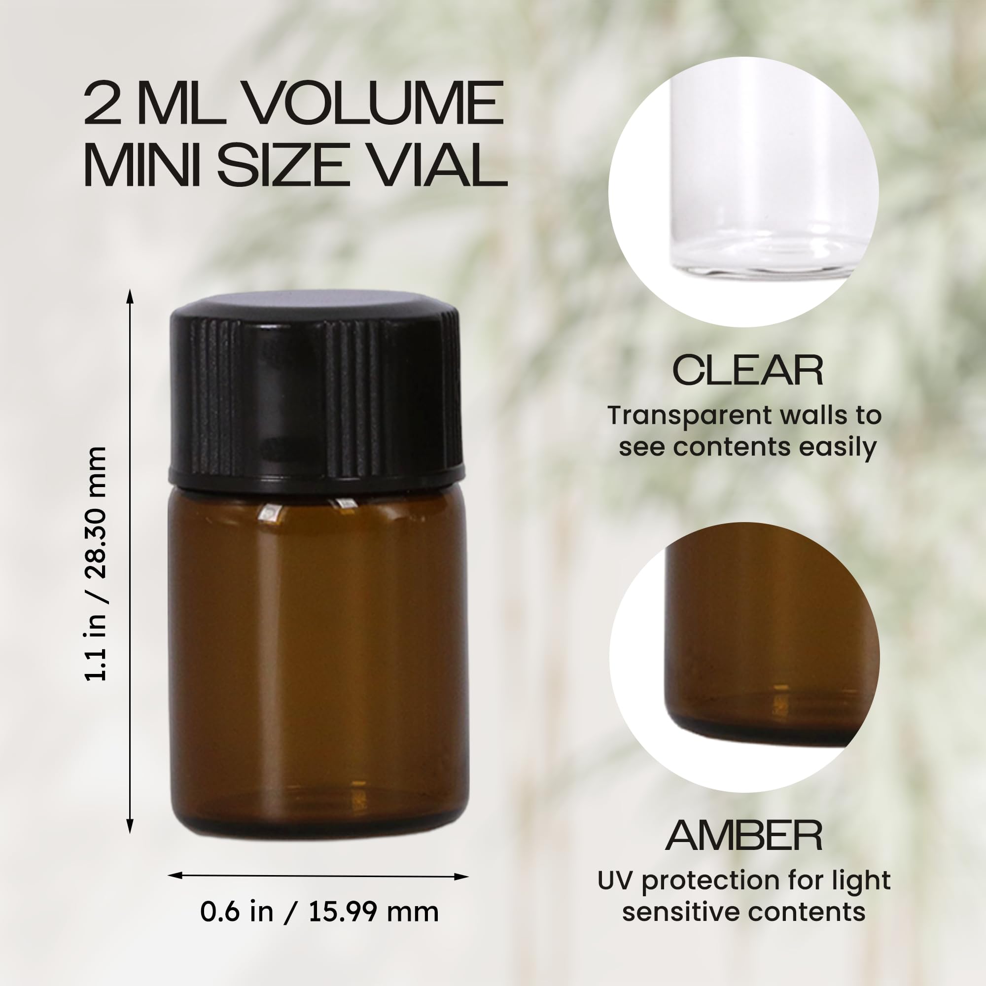 beauticom US 5/8 DRAM (2 ml) Fiolka ze szkła bursztynowego do chemii laboratoryjnej, odczynników, serum, olejów i innych płynów z reduktorem otworów i zakraplaczem Top - Opakowanie 144 szt