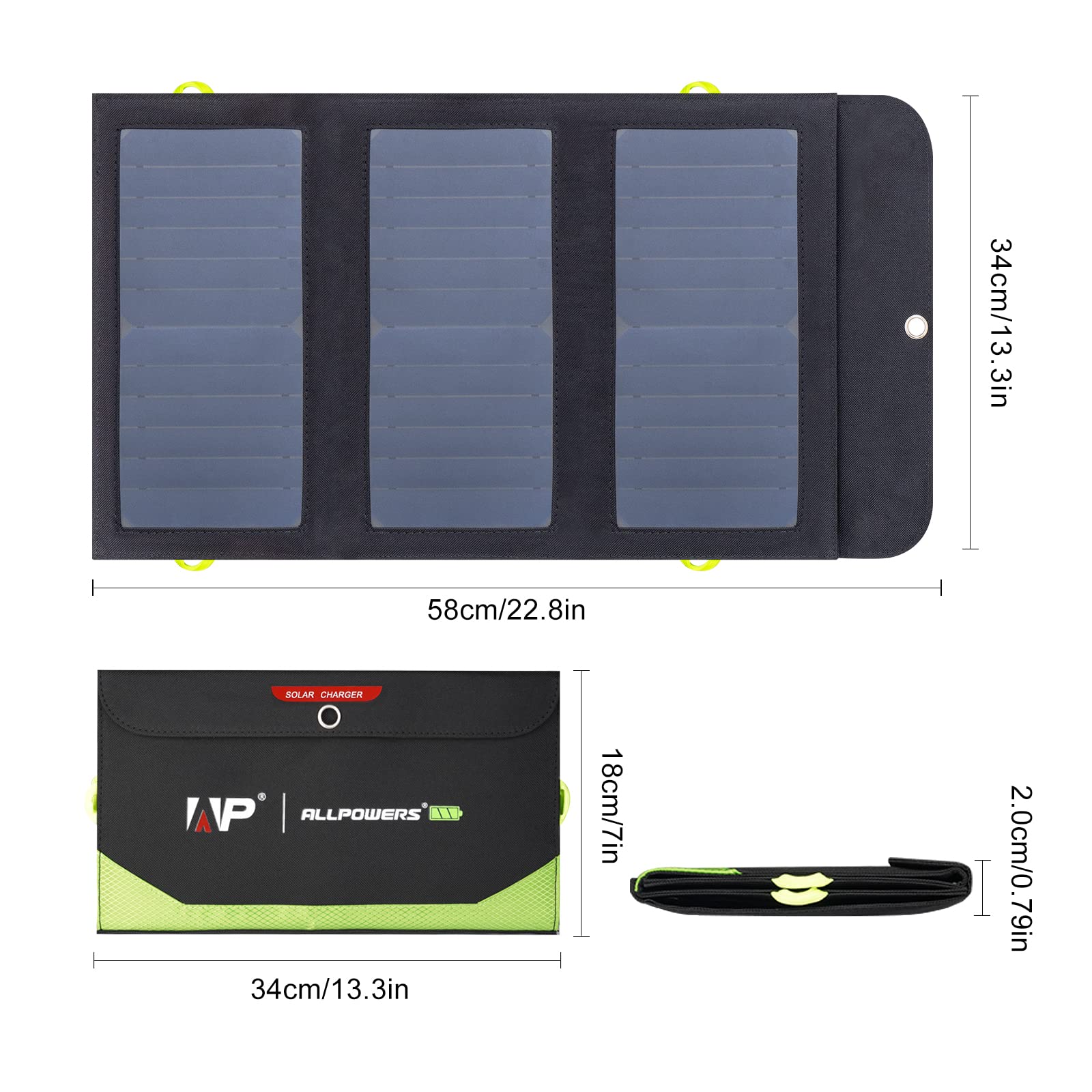 ALLPOWERS 5V 21W Solar Panel, Tragbares Solarladegerät, 3 USB-Ausgangs & 2 USB-Eingangs Wasserdichtes Faltbares Solarpanel, Solar Ladegerät, Solar Powerbank für Smartphone, Tablets, Outdoor, Camping