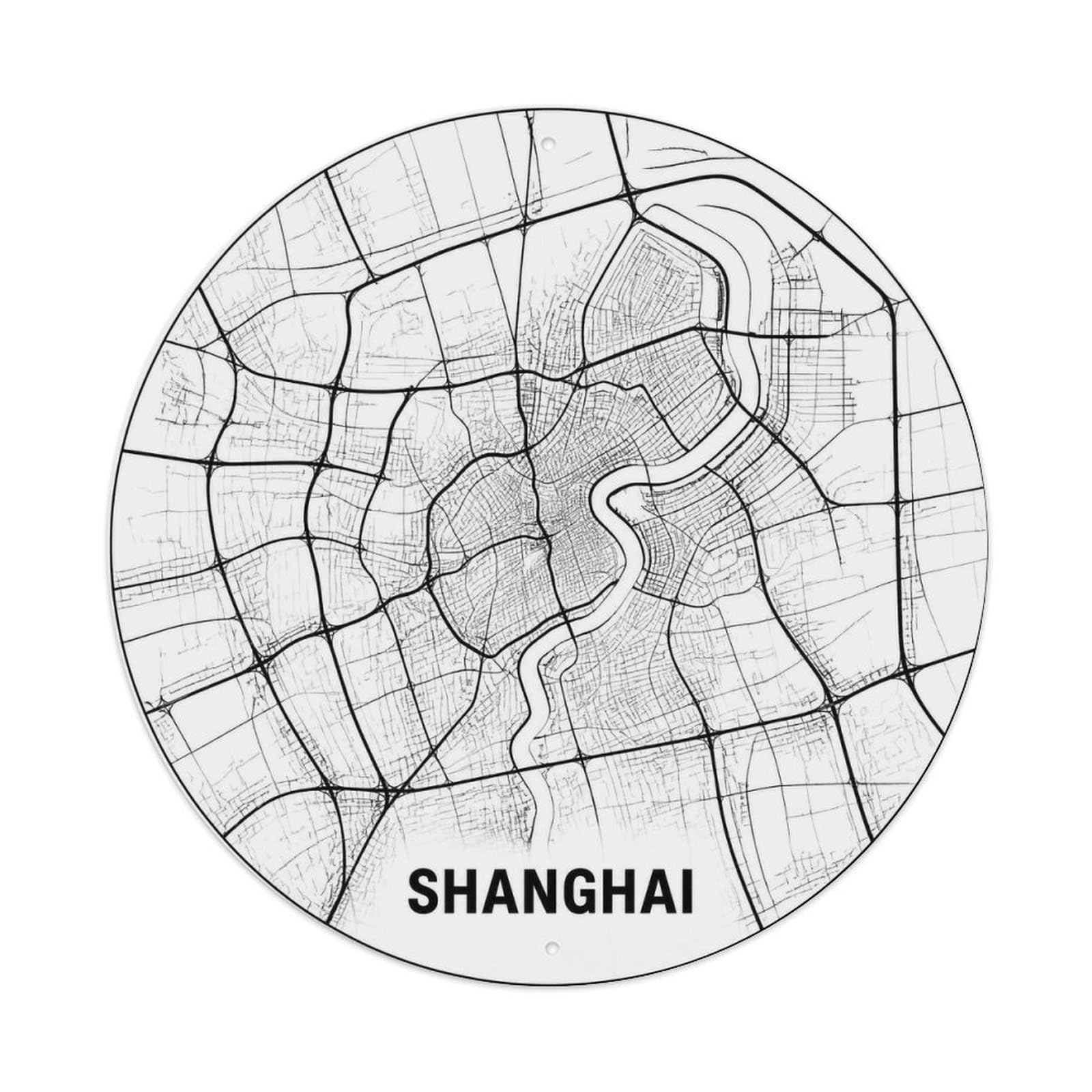 Okngb Style Shanghai City Map Historic Route Badge Street Detail Metal Tin Sign Plaque Wall Decor For Cafe, Man Cave, Club Bar, Office, Home Garden Round Metal Poster 8X8inch