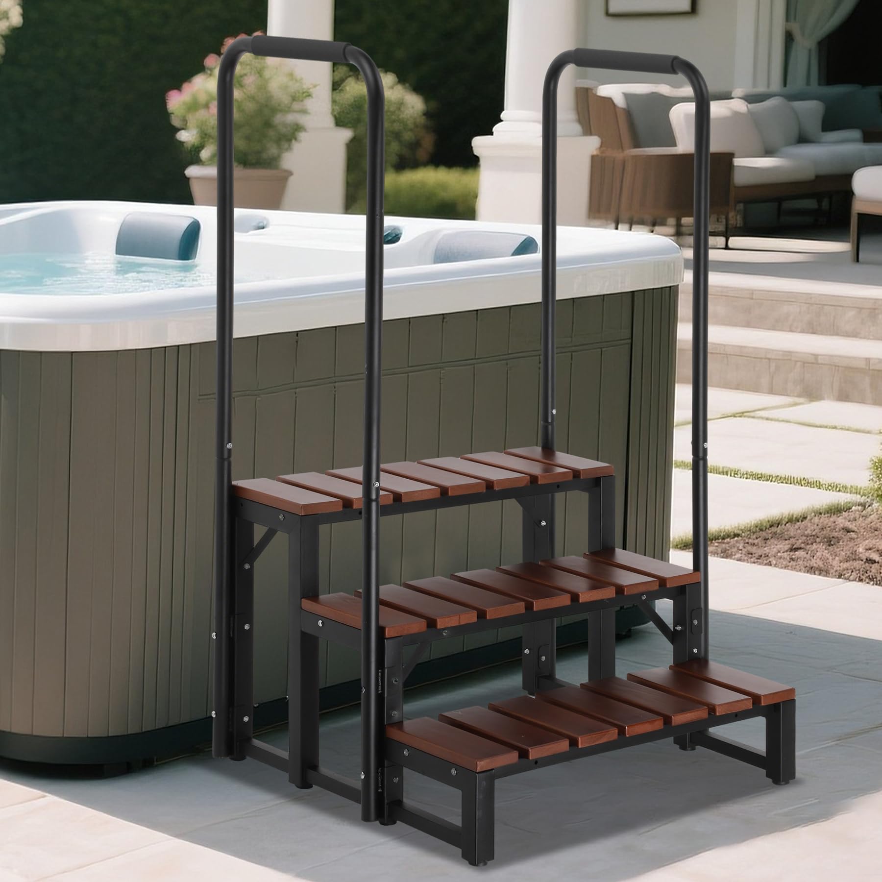 Hot tub step stairs with dual handrails 3 step spa stairs