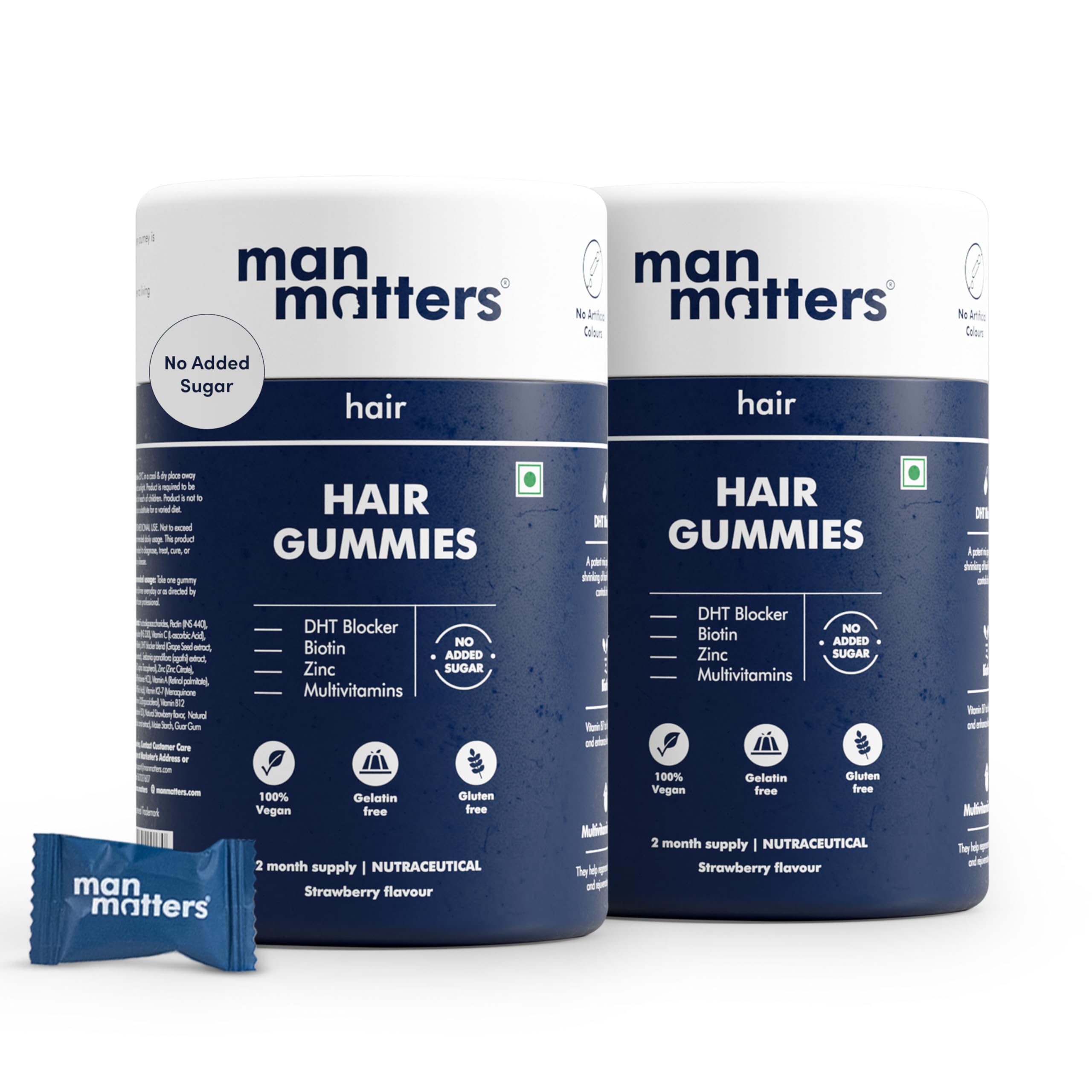 Man Matters Biotin Hair Gummies | 120 Days Pack | Enriched with Biotin Vitamin A, C, E & Zinc | Keeps Hair Healthy & Strong |100% Vegetarian