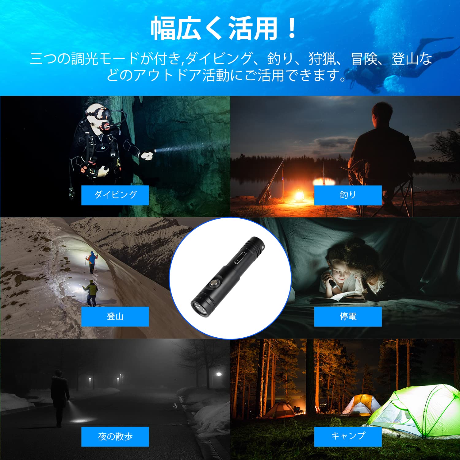 Odepro WD12 IPX8 Max 1050ルーメン ダイビングライト 水 Odepro WD12 IPX8 Max 1050ルーメン ダイビングライト 水中ライト プロ