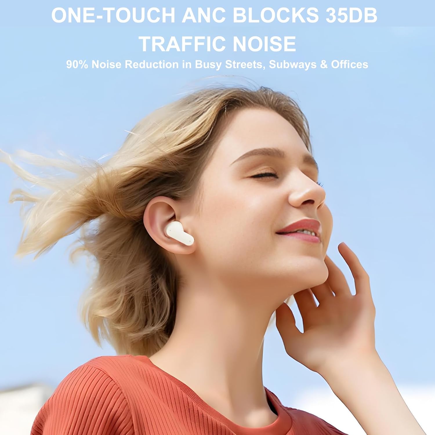 TINGER in-Ear ANC Wireless Earbuds, 35dB Active Noise Canceling Bluetooth Headphones, 24H Playtime Hi-Fi Bass Earphones with IPX4 Waterproof, Built-in Mic for Travel Workout image 5