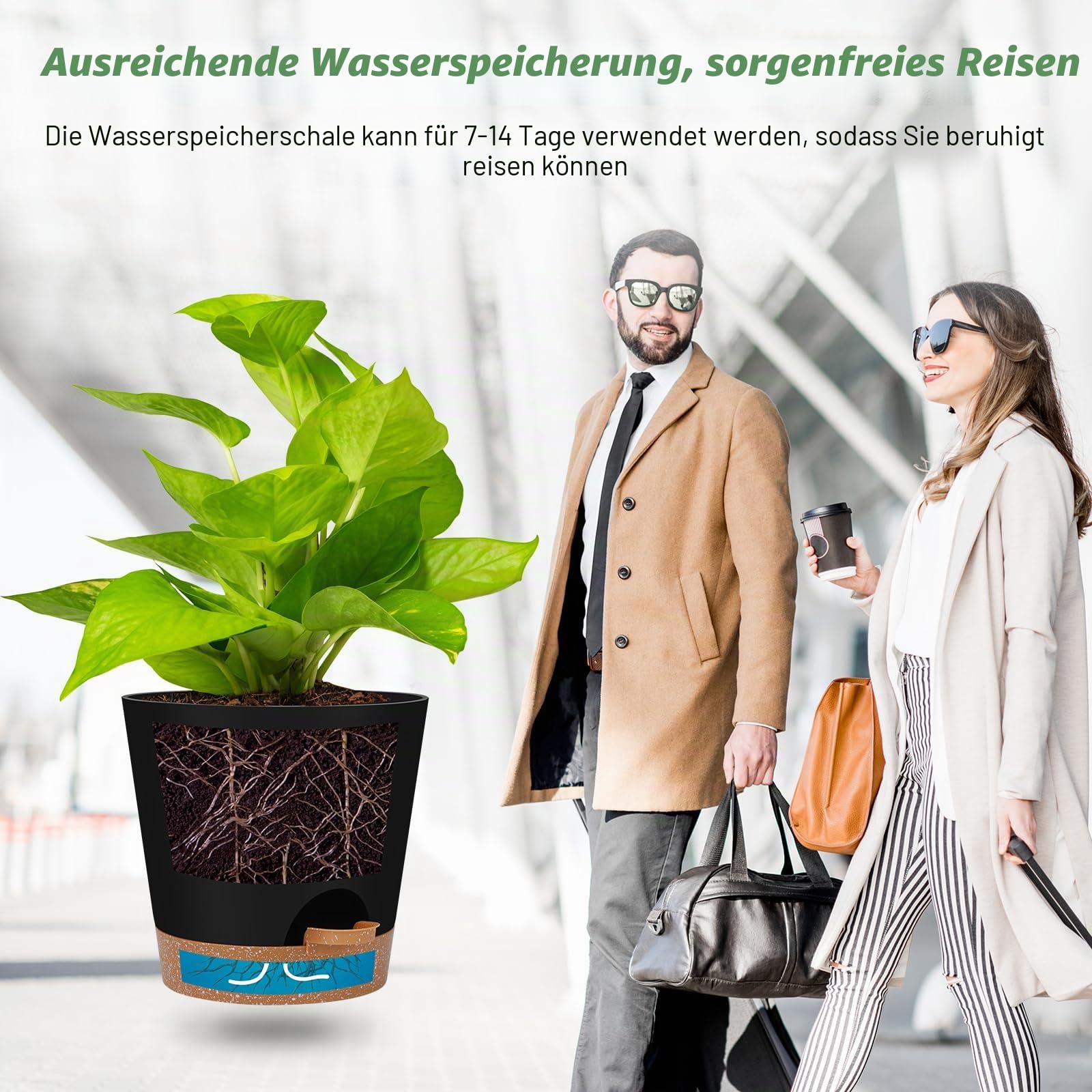 YNNICO Selbstbewässernde Pflanzgefäße für den Innenbereich mit Ablauflöchern und Untersetzern, 20,3 cm, 17,8 cm, 16,5 cm, 14,9 cm, 14,9 cm, Schwarz, 6 Töpfe
