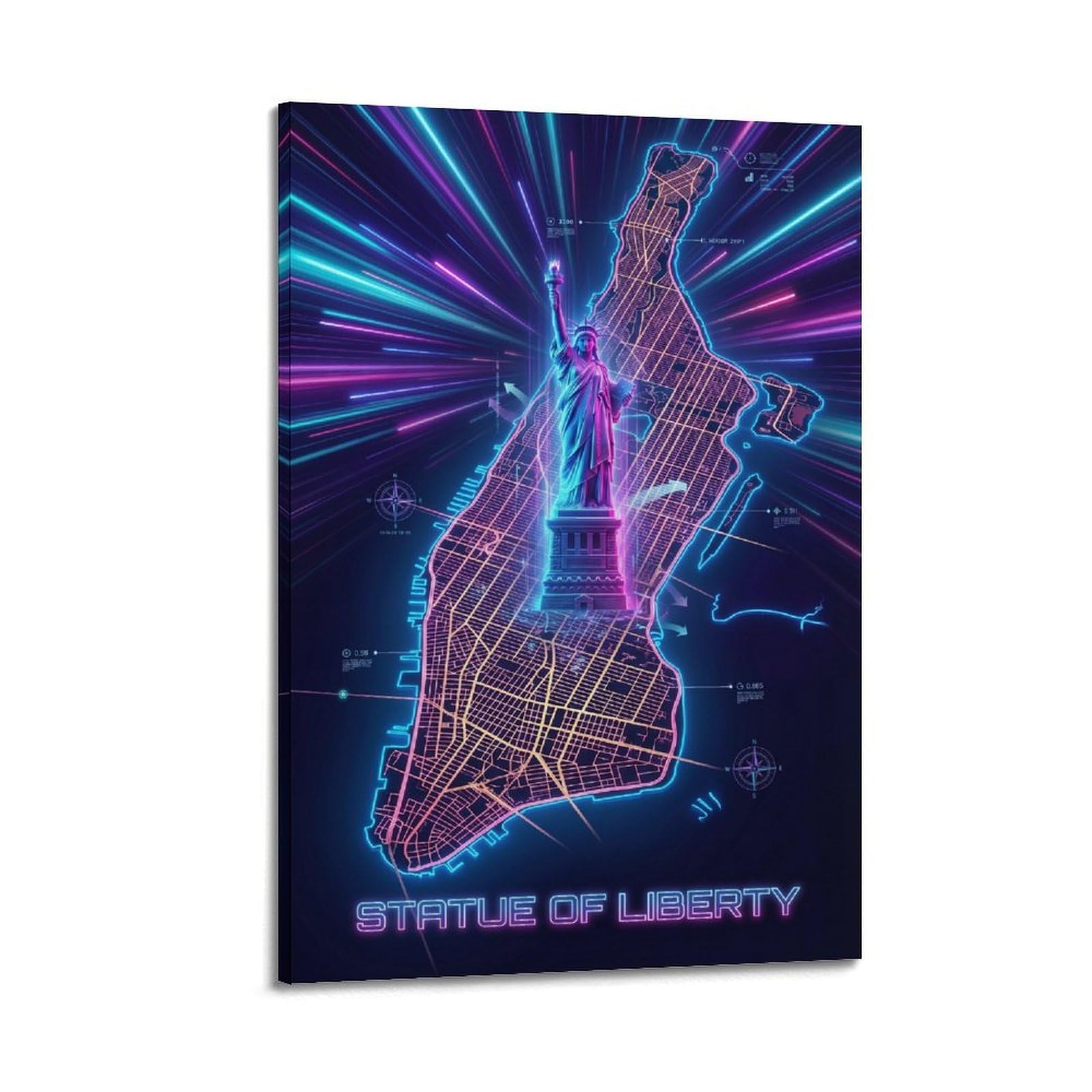 OKAHYS Retro Synthwave Manhattan Neon Map Poster Modern Decorative Canvas Prints - Ideal Wall Art for Family, Man Cave, Game Room, Boys & Girls Bedroom 20x30inch(50x75cm)