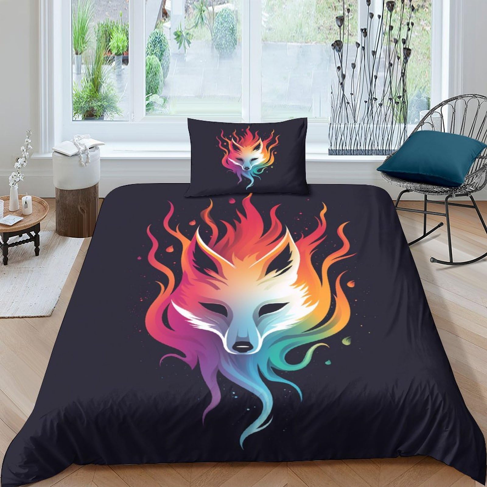 Art Fox for Teens And Adults 3D Print Animal Duvet Cover Comforter Covers Quilt Cover Bedding Set Soft Microfiber with Zipper Closure with Pillow Cases 2 Pieces Single（135x200cm）