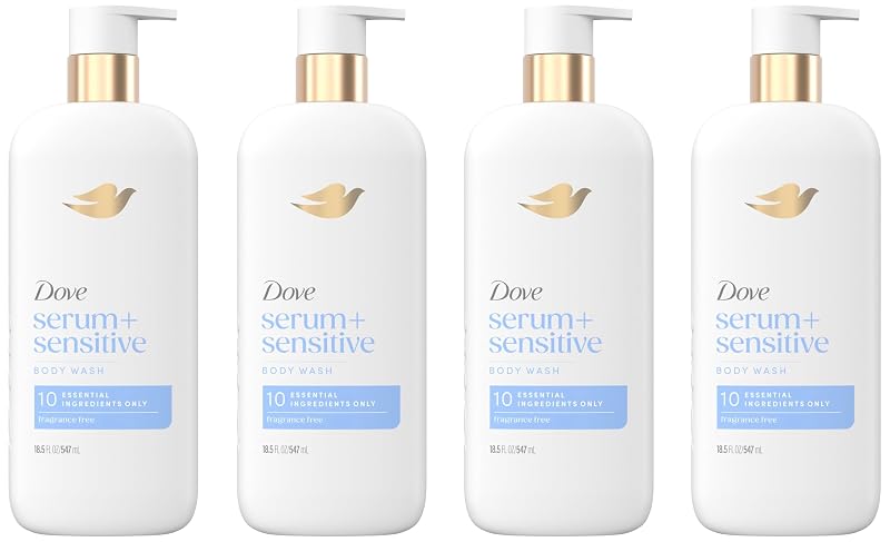 Dove Serum Body Wash Ultra Sensitive sem fragrância, 10 ingredientes, 525 mL, Pacote com 4
