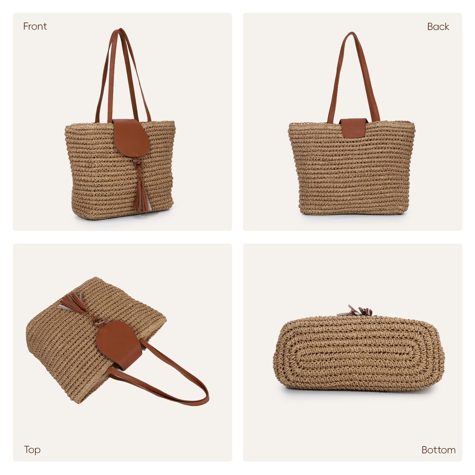 Sac Fourre-tout en Paille pour Femme Sac à Main Tendance pour La Plage Sac à Bandoulière Tissé Tendance pour Les Vacances