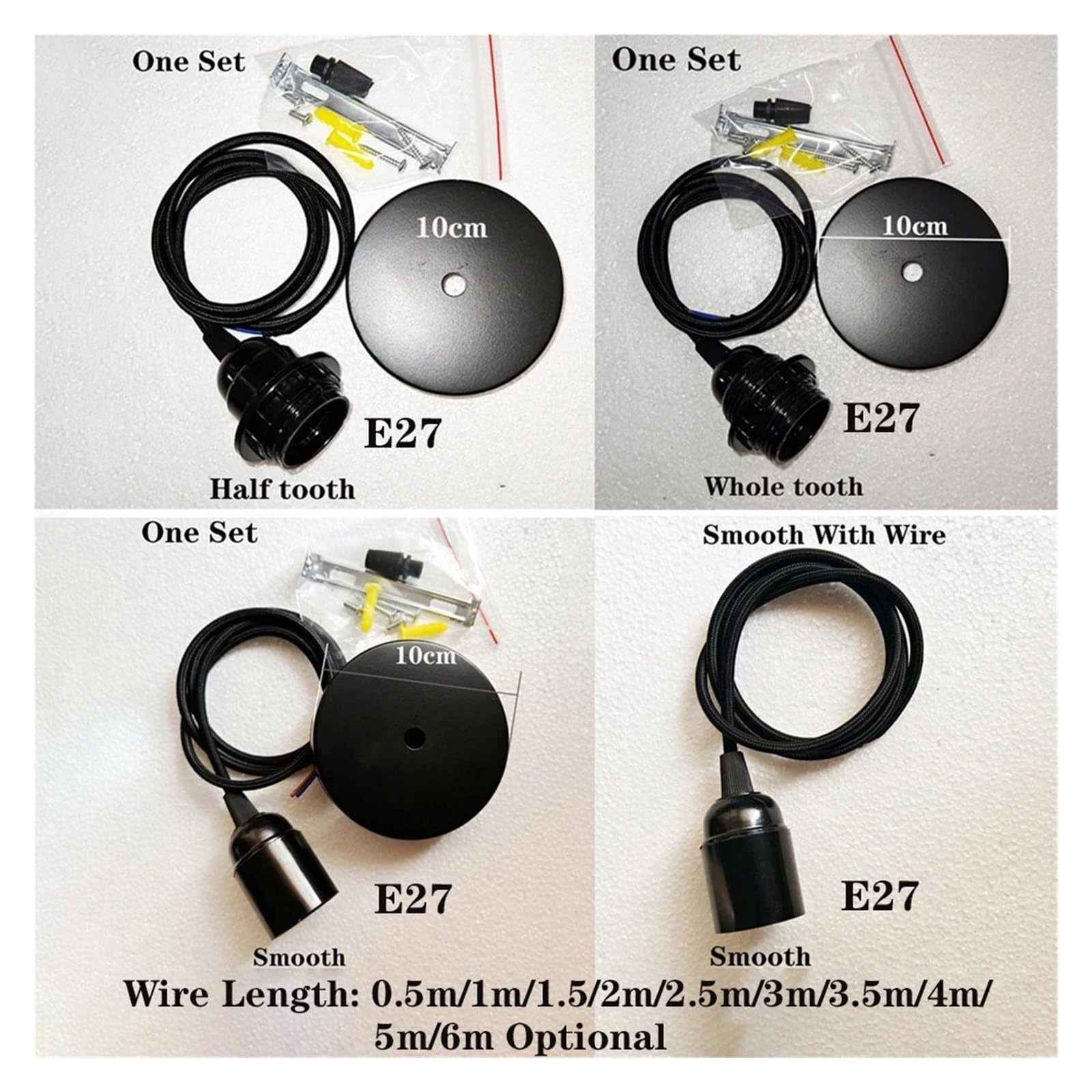 Uchwyt lampy vintage bakelit plastik E27 podstawa lampy śruby oprawki E27 okucia fenolowe śruby żarówki gniazda DIY podstawa świetlna z przewodem (0,5 m, półzęby, jeden zestaw)