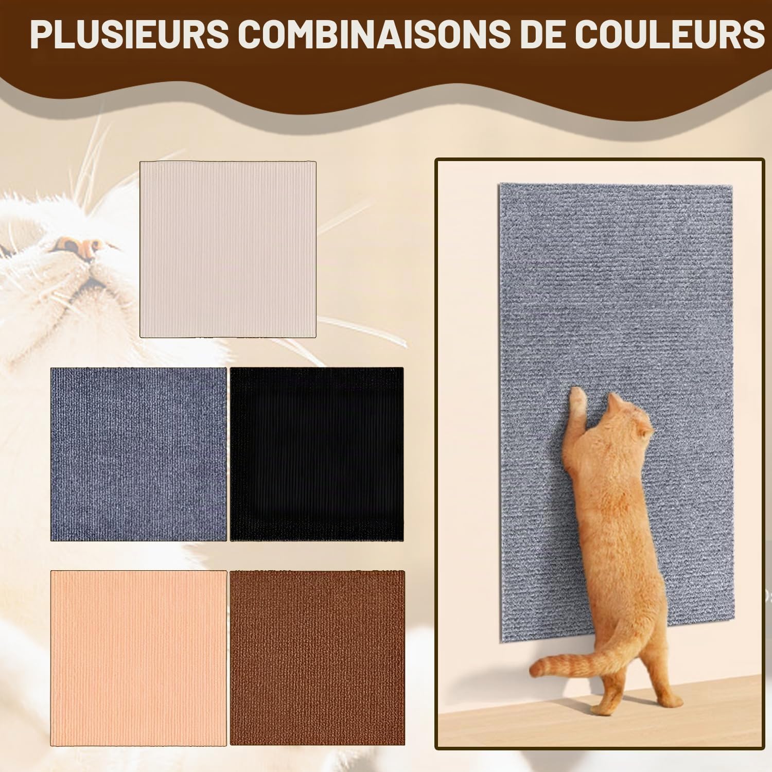 300x40cm Tapis Griffoir pour Chat Tapis Auto-Adhésif Griffoir Chat Canapé Anti Griffe DIY Protection Canape pour Protège Les Meubles (Couleur Kaki)