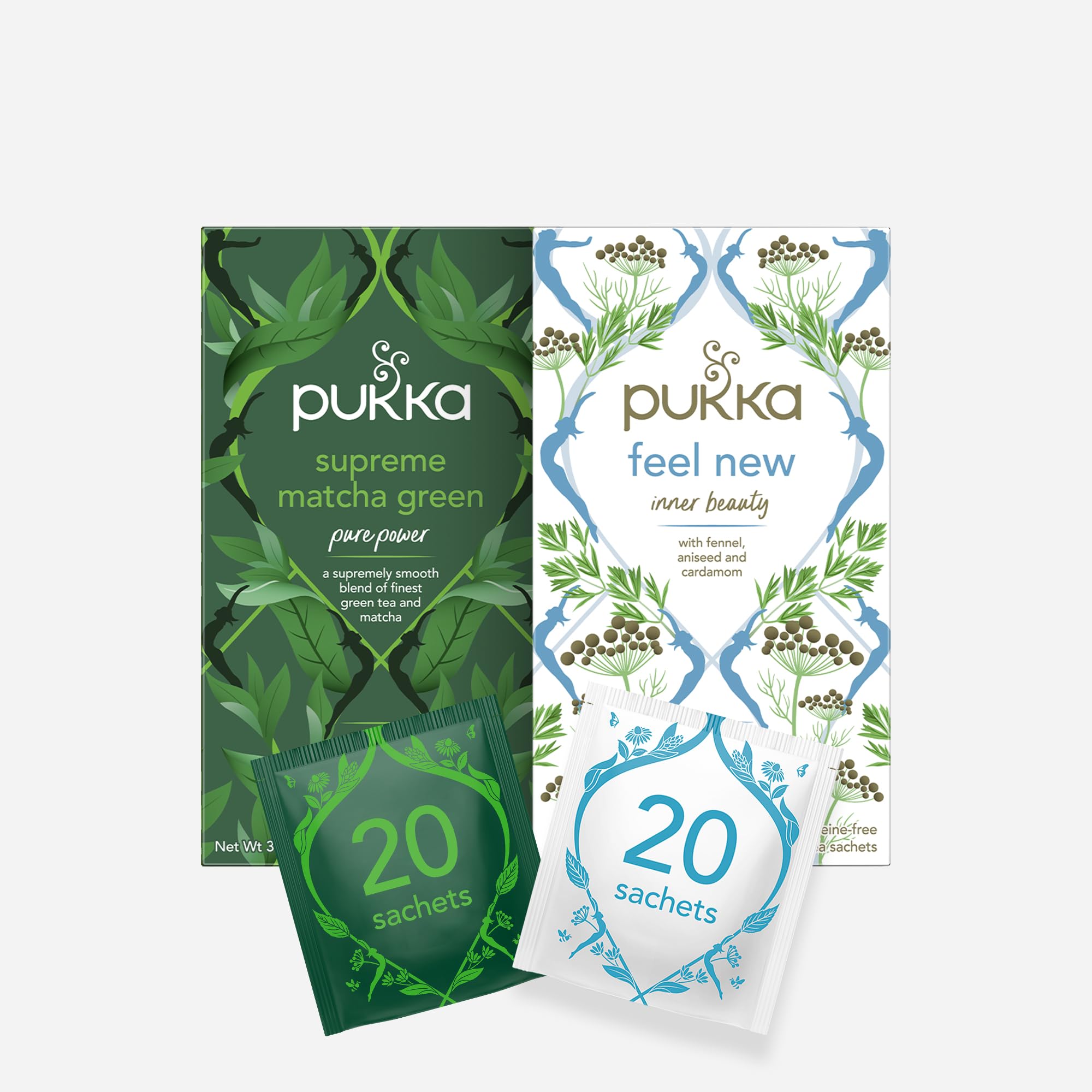 Herbs Bundle of 2 | Supreme Matcha Green & Feel New | Perfect for an Active Lifestyle| 2 Packs | 40 Tea Bags