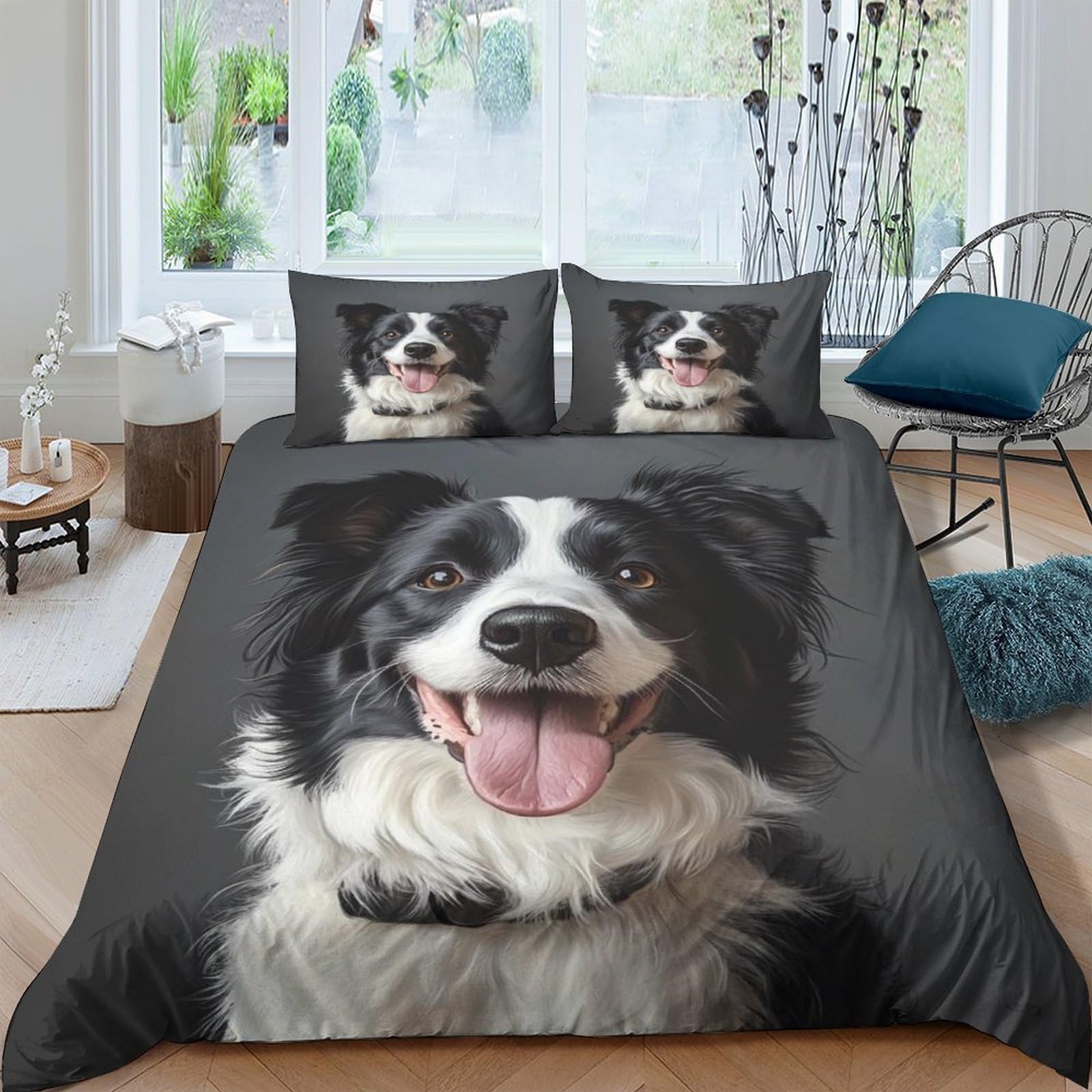 Ctjqhvkz Style-2 3D Printed Border Collie Fitted Sheet Microfiber Soft Dog Face Bed Cover For Bedroom Dorm Mattress Protection Decor Single（135X200cm）