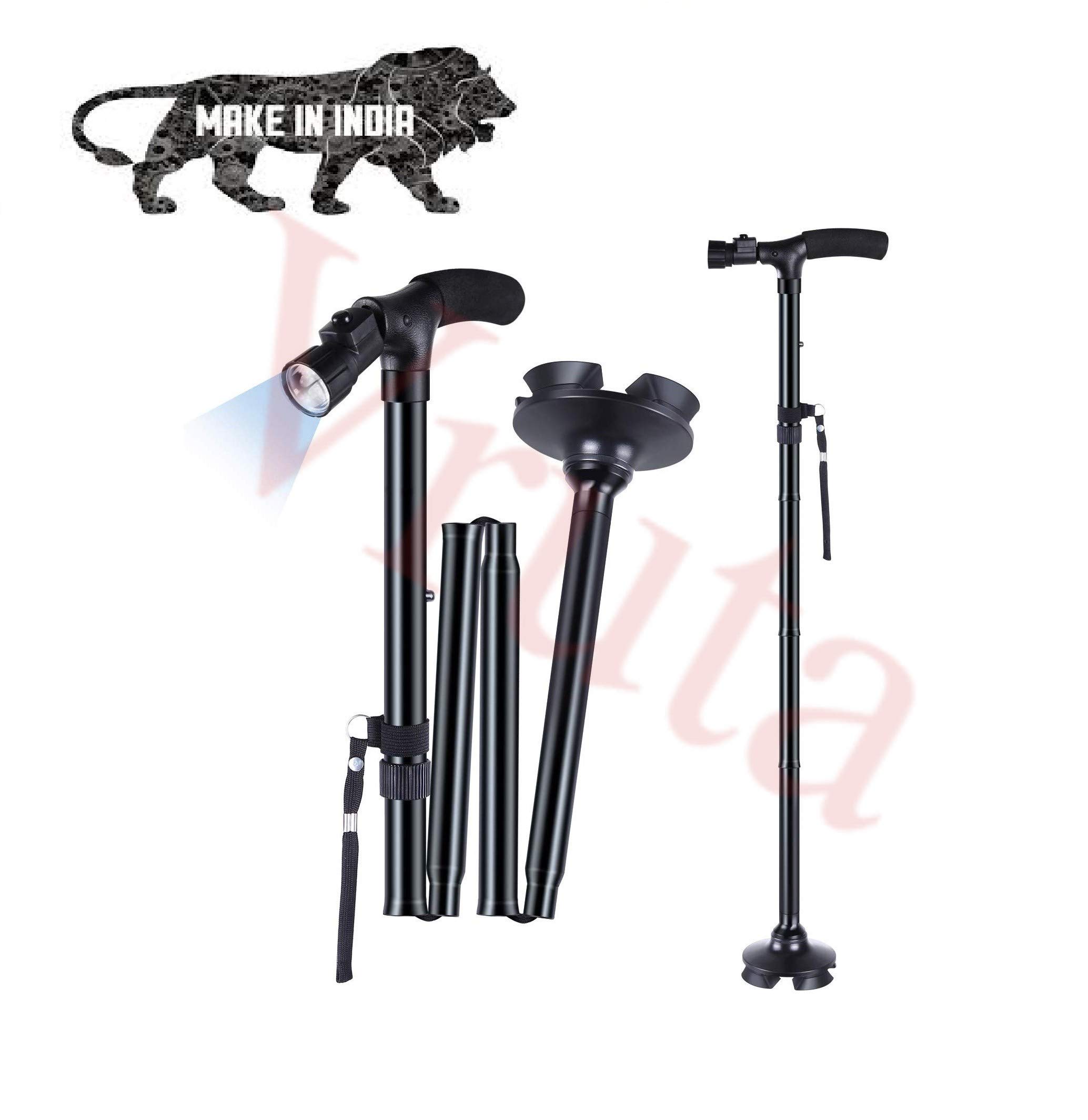 Vruta® Portable Folding Walking Stick With Professional LED Light For Old Gentleman (Walking Sticks For Old People) (Walking Stick For old women) (stick for old man walking)