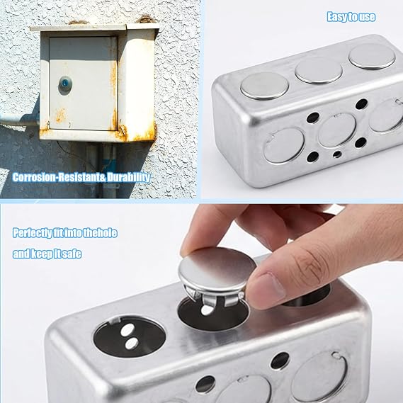 12PCS 3/4'' Seal Electrical Box Knockout, Knockout Plugs Round Steel Removable Seal Cap, Stainless Steel Knockout Seal/Stainless Steel Door Hole Plug Buckle Anti-Theft Door Plug Head