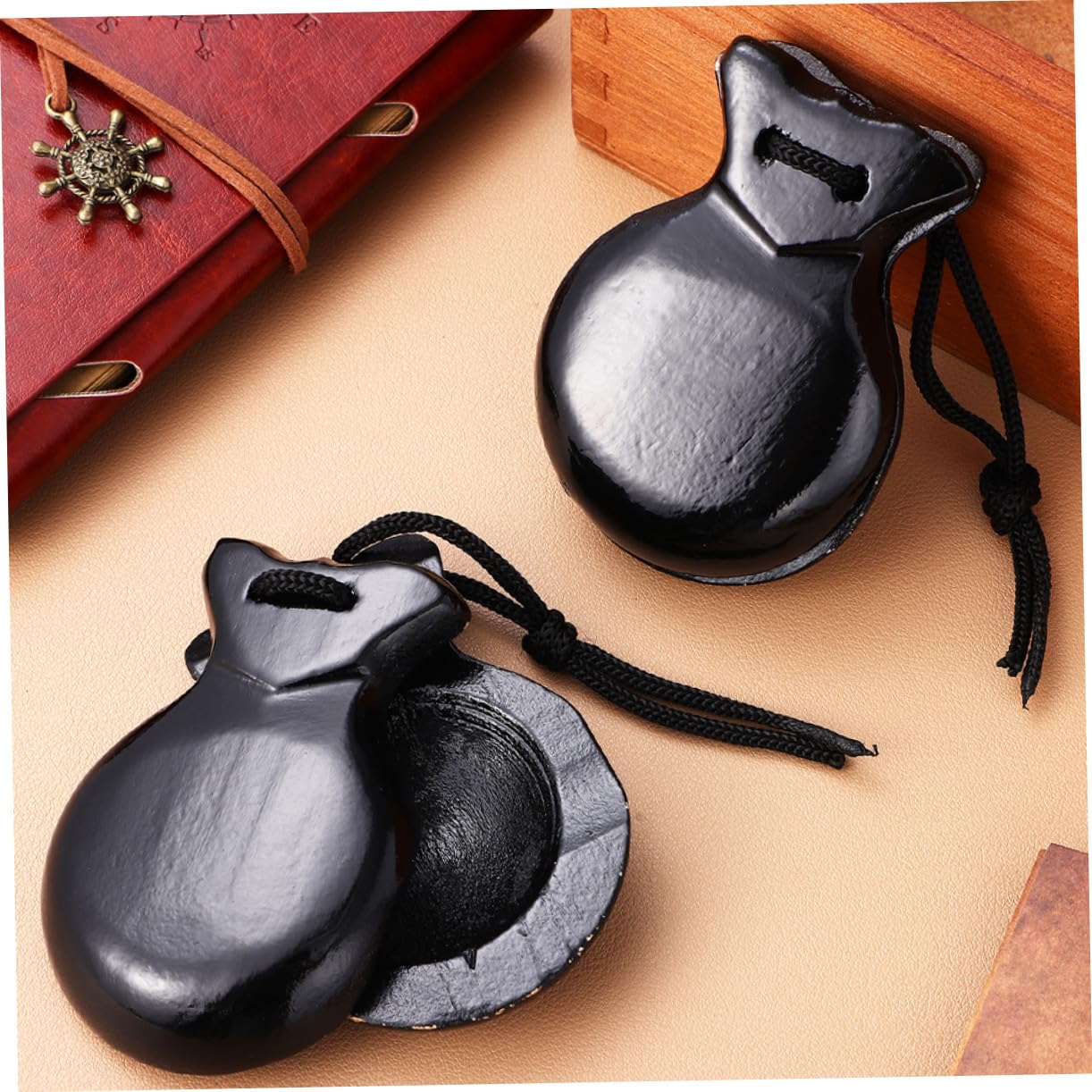 Castagnettes en Bois Noires 4 Pièces, Légères, Son Clair, Compactes