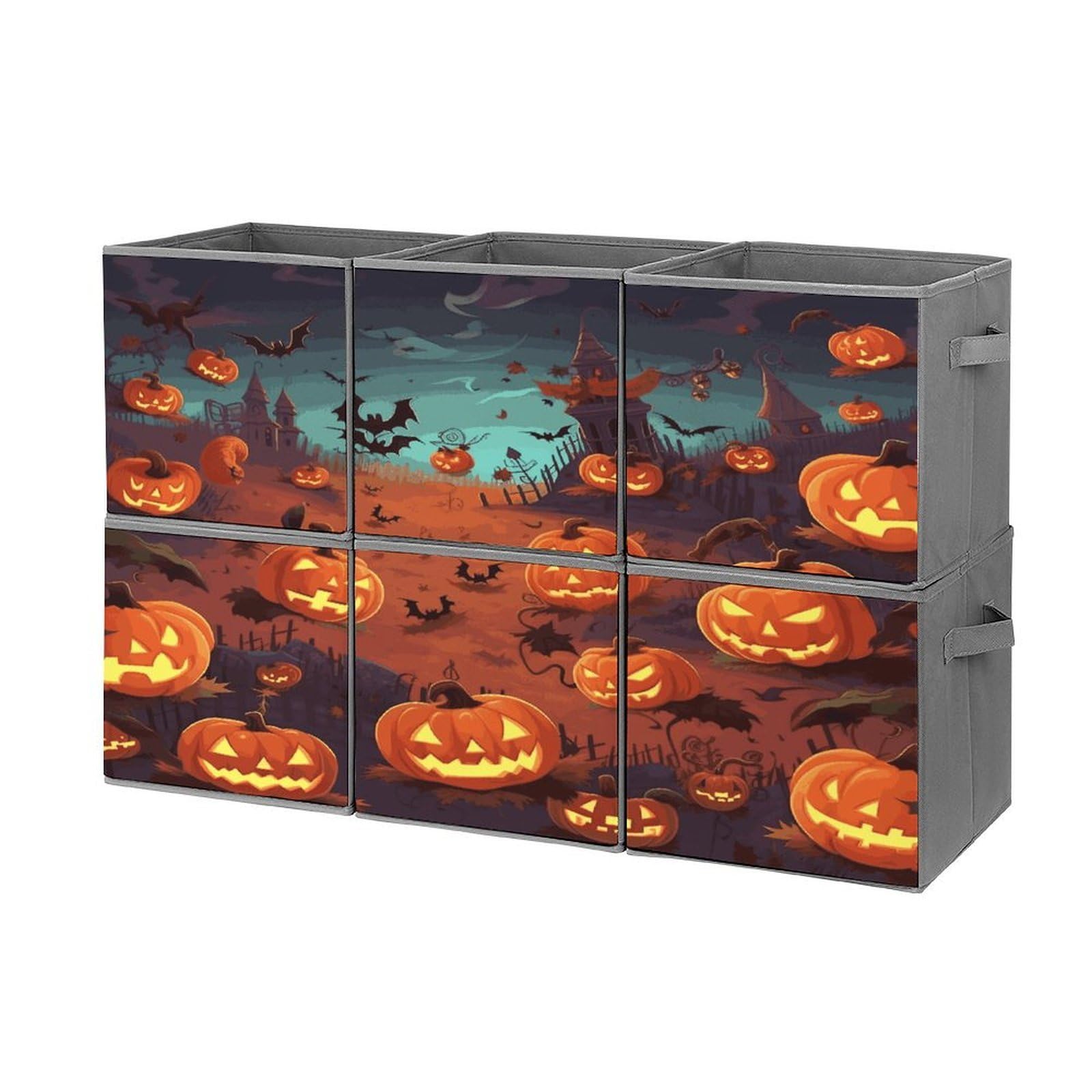 Btcowzrv Style Halloween Storage Cubes, 6 Pack Oxford Fabric Foldable Collapsible Bins With Handles, Cubby Storage Baskets Boxes For Closet Shelves Office Organization