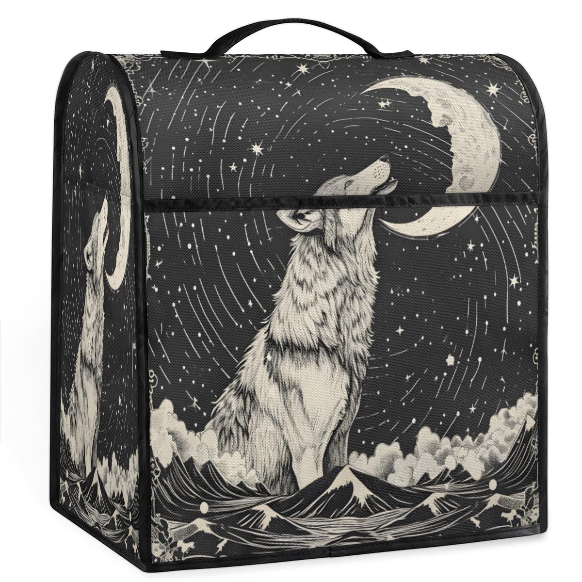 Coffee Maker Cover Wolf Bohemian Moon Kitchen Appliance Covers Small Appliance Covers Blender Cover Juicer Cover Dust Covers for Kitchen Appliances with Top Handle and Pockets,Washable,B969