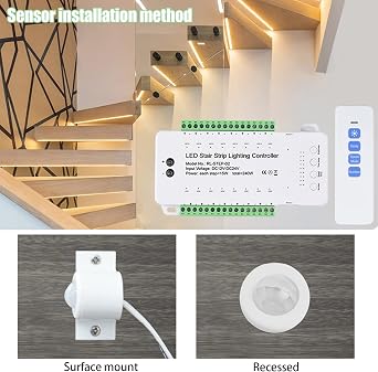 16 Channel 9 Modes LED Motion Sensor Stair Light Controller Automatic Stairway Ladder Light Controller Step Motion Sensor System Speed Brightness Adjustable (16 Channels with Control)