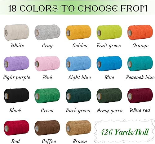 Miniatura 7 de Cuerda de macramé de algodón natural de 0.039 in x 426 yardas, cuerda de colores para manualidades, fabricación de joyas, colgar en la pared,