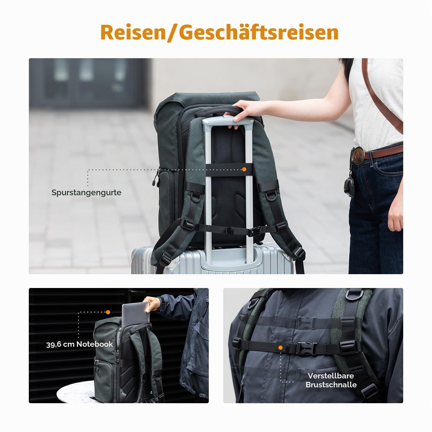 K&F Concept Kamerarucksack Rolltop 20L Fotorucksack Wasserdicht Robuste Rucksack-Stofftaschen aus Stoff für Spiegelreflexkamera Canon Nikon Sony Fujifilm Olympus und 15,6 Zoll Laptop